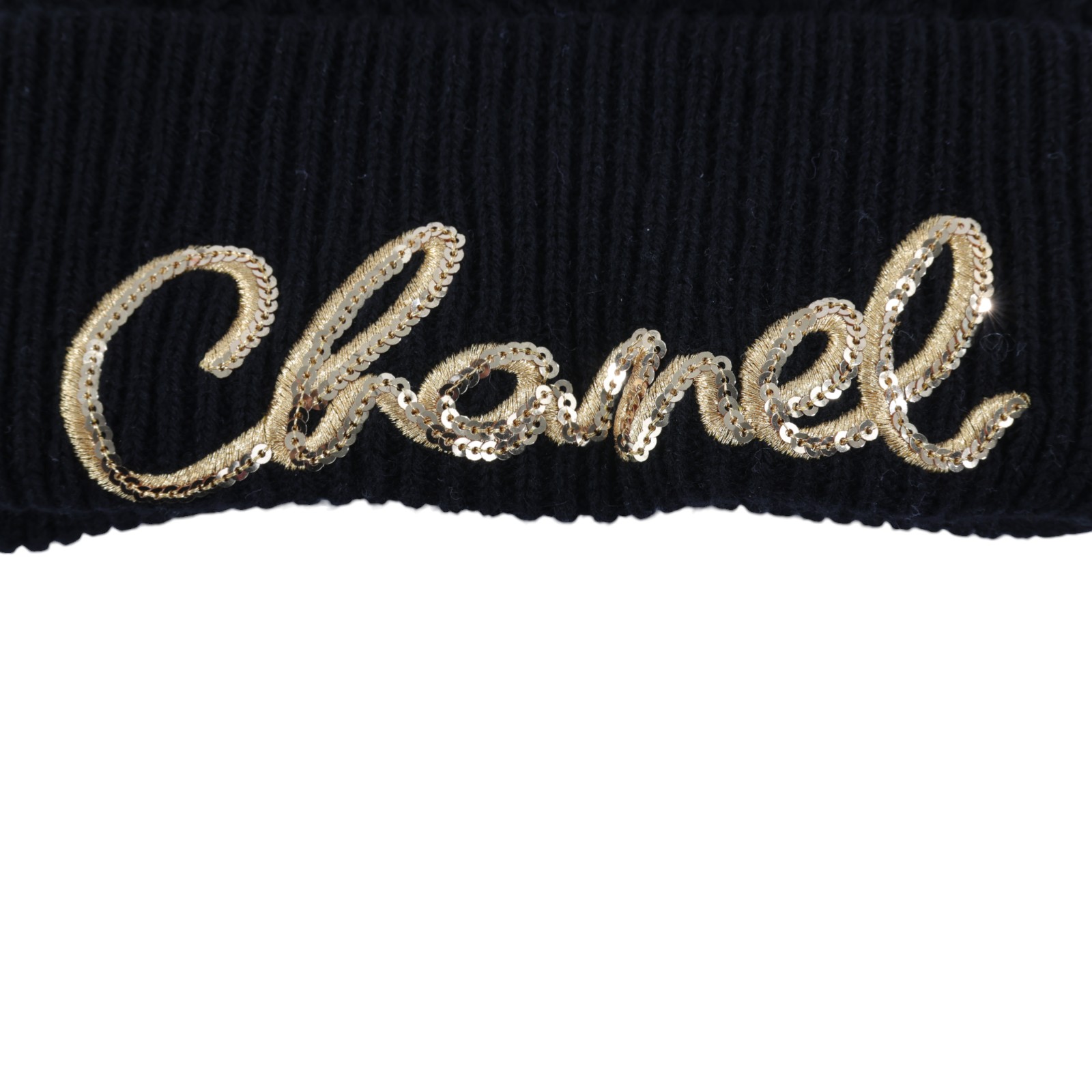香奈兒 CHANEL LOGO 帽子 毛帽  黑金亮片毛帽  100%喀什米爾 無附屬品