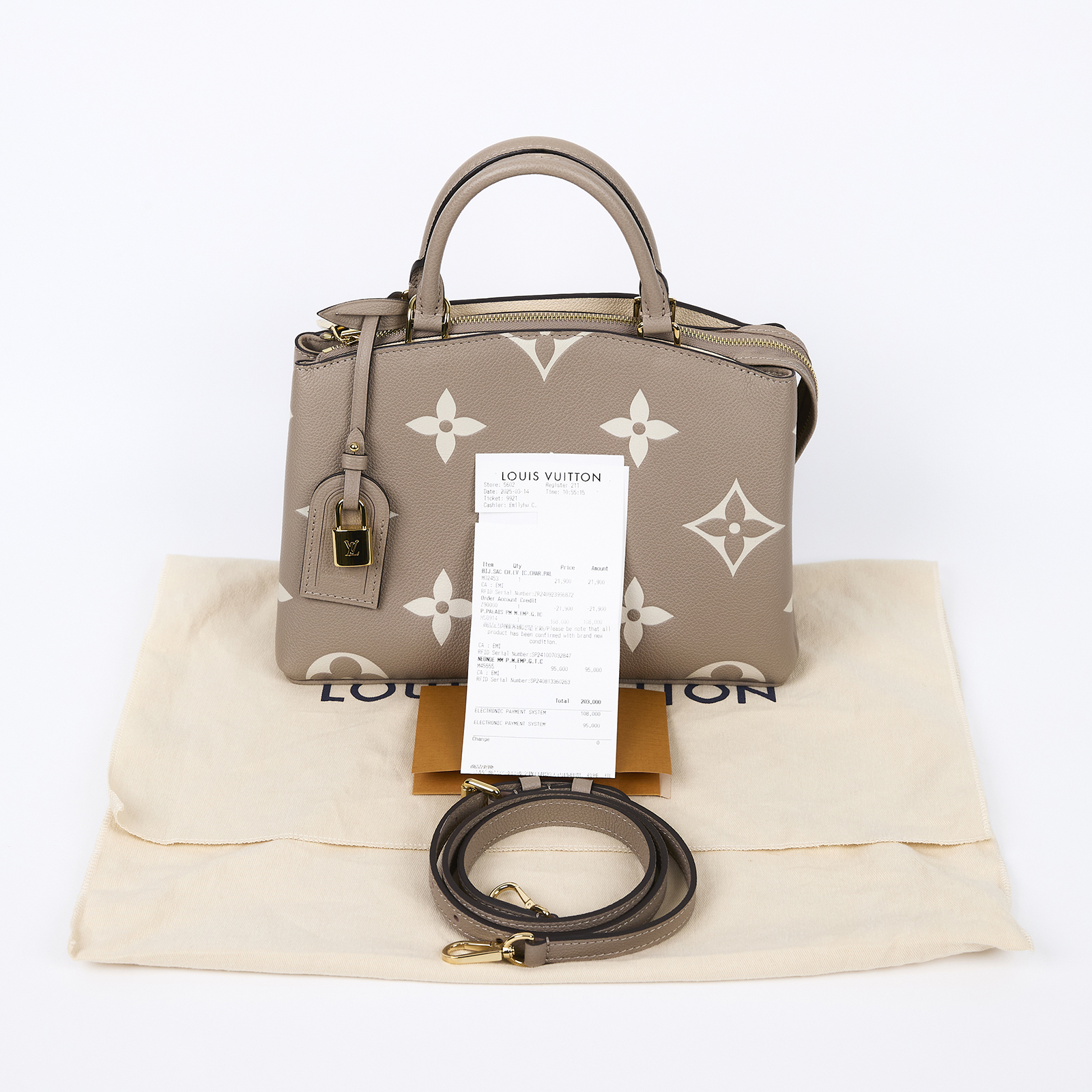 路易威登 LOUIS VUITTON Petit Palais 斑鳩灰奶油 壓花粒面牛皮 手提包 單肩包 M58914 晶片款  防塵袋/購買證明/鎖組
