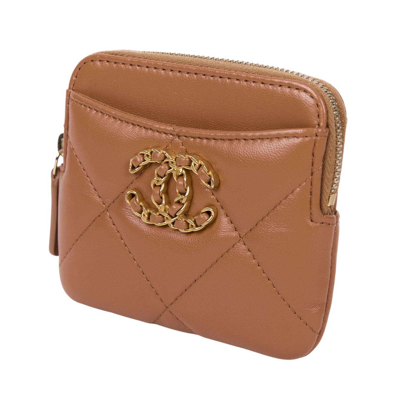 香奈兒 CHANEL 19 菱格紋 拉鍊零錢包 AP2086 晶片款 焦糖19吐司零錢包 原廠盒子/防塵袋