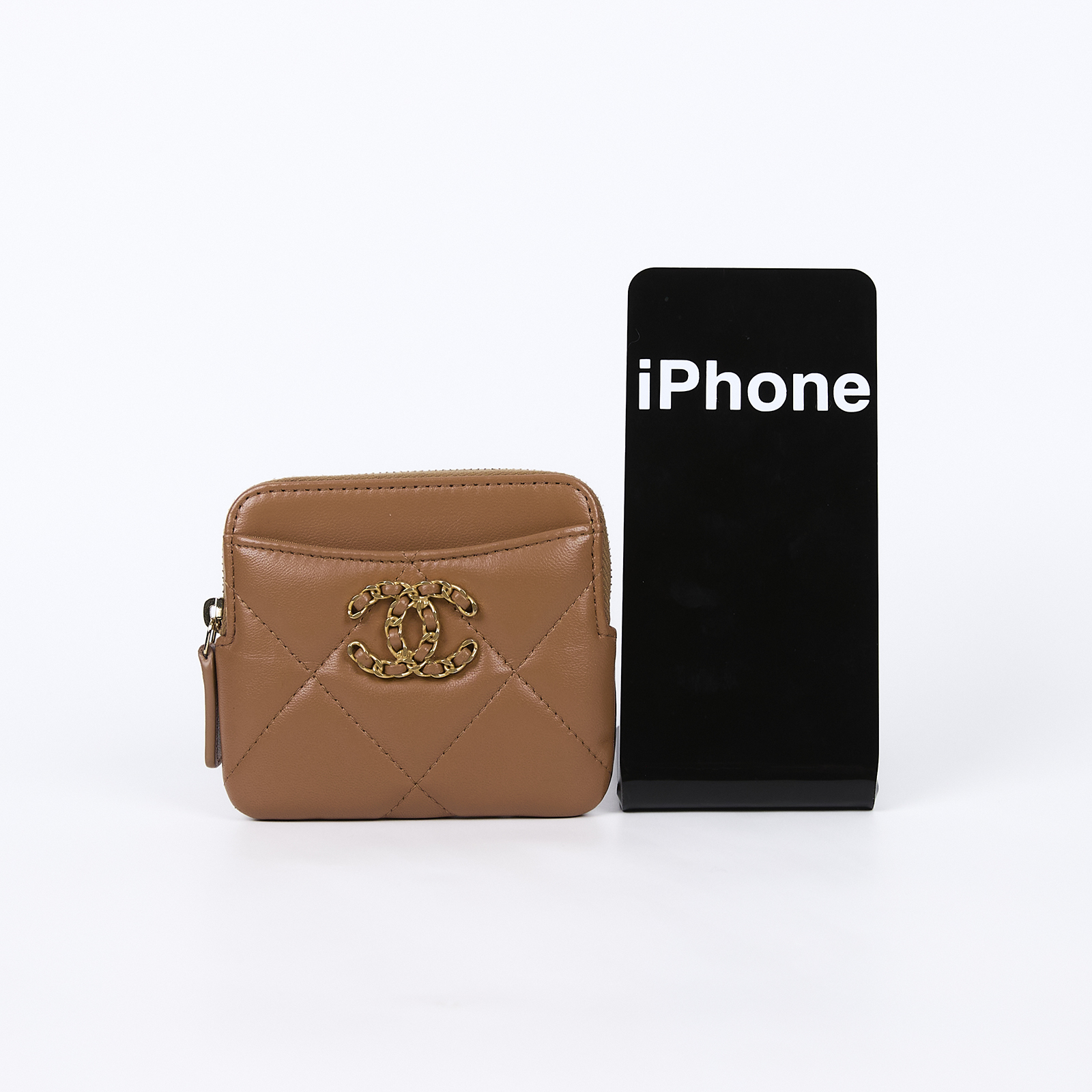 香奈兒 CHANEL 19 菱格紋 拉鍊零錢包 AP2086 晶片款 焦糖19吐司零錢包 原廠盒子/防塵袋