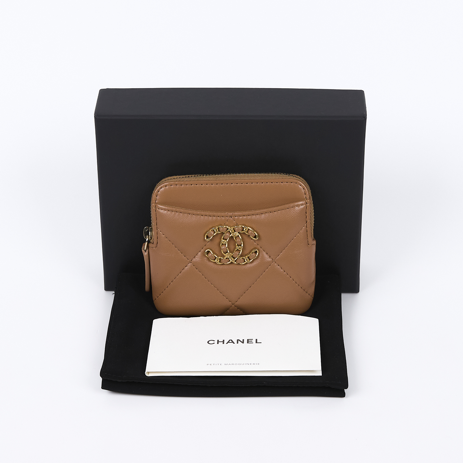 香奈兒 CHANEL 19 菱格紋 拉鍊零錢包 AP2086 晶片款 焦糖19吐司零錢包 原廠盒子/防塵袋