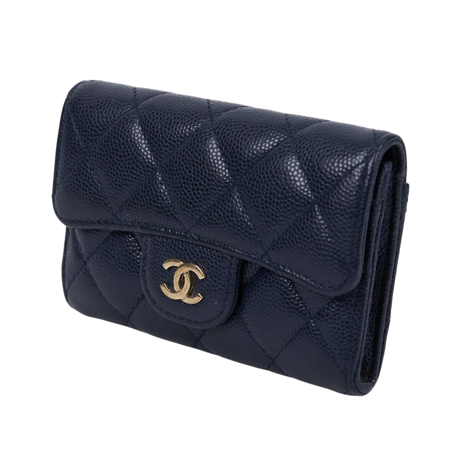 香奈兒 CHANEL 經典口蓋卡片夾 AP0214 29開 深藍荔枝單層卡包 原廠盒子/防塵袋/保證卡