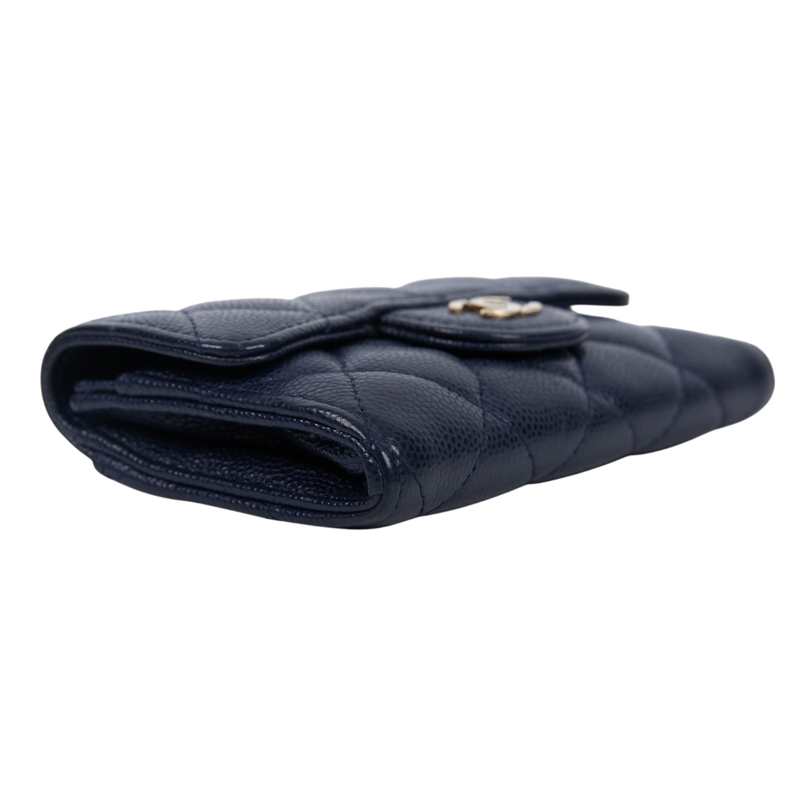 香奈兒 CHANEL 經典口蓋卡片夾 AP0214 29開 深藍荔枝單層卡包 原廠盒子/防塵袋/保證卡