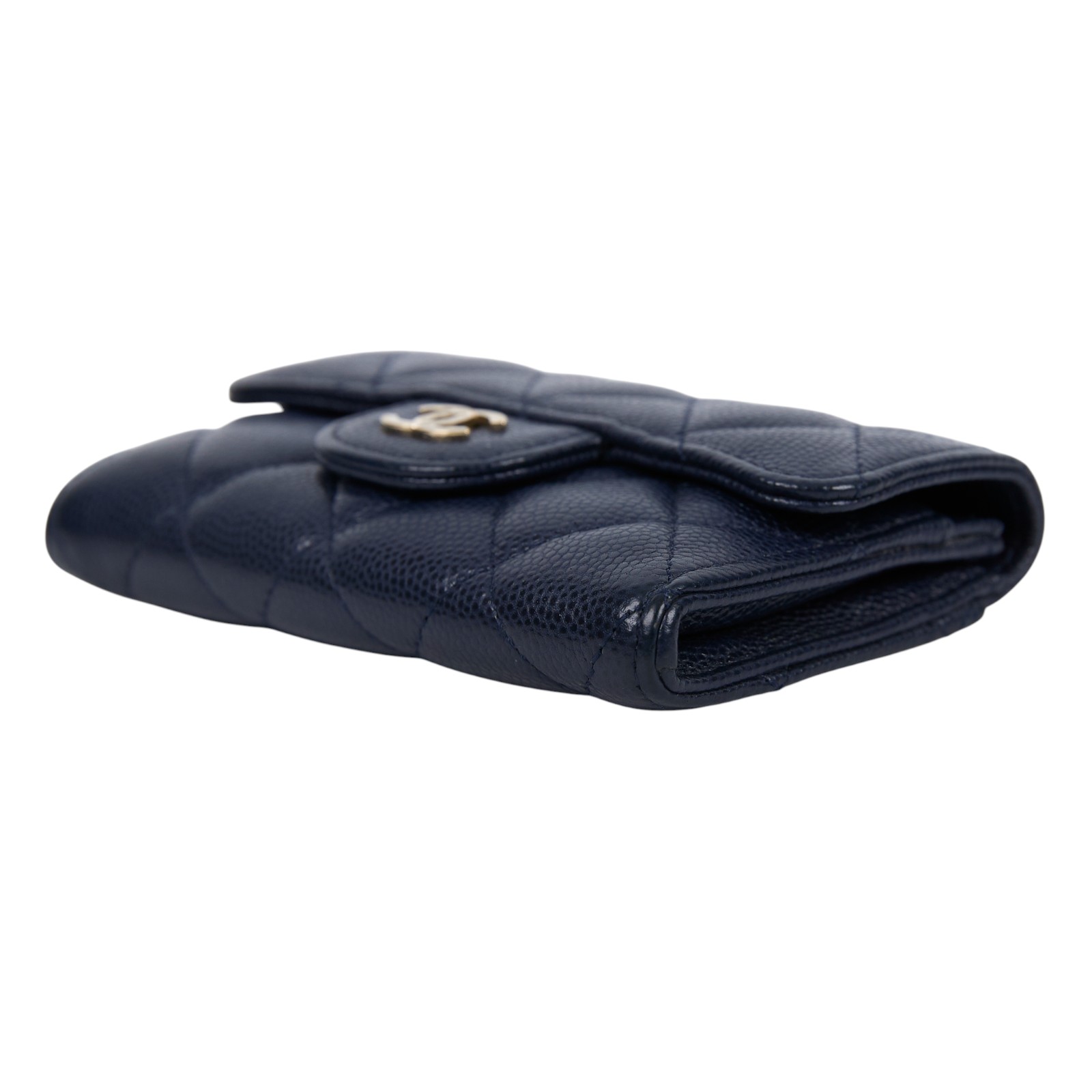 香奈兒 CHANEL 經典口蓋卡片夾 AP0214 29開 深藍荔枝單層卡包 原廠盒子/防塵袋/保證卡