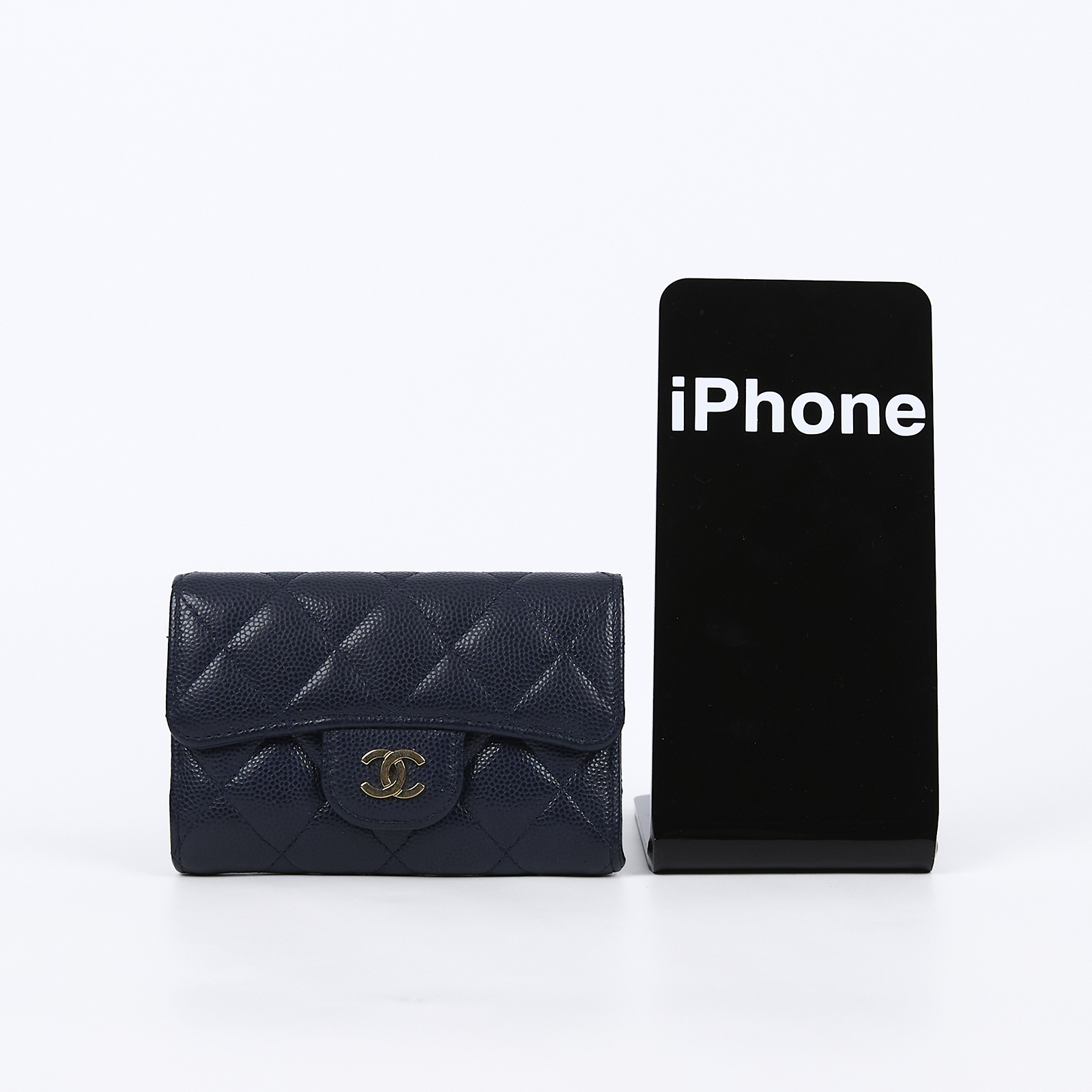 香奈兒 CHANEL 經典口蓋卡片夾 AP0214 29開 深藍荔枝單層卡包 原廠盒子/防塵袋/保證卡