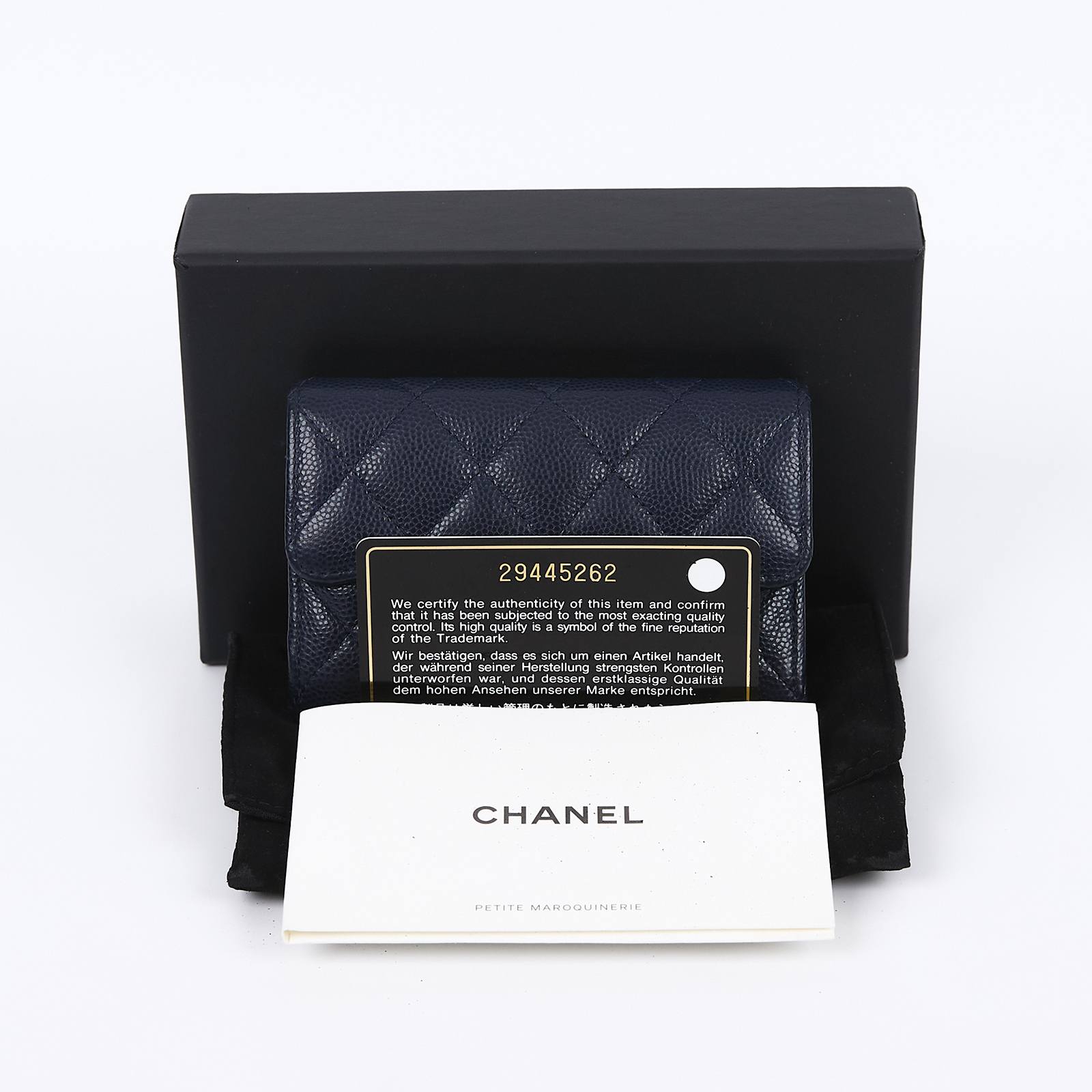 香奈兒 CHANEL 經典口蓋卡片夾 AP0214 29開 深藍荔枝單層卡包 原廠盒子/防塵袋/保證卡