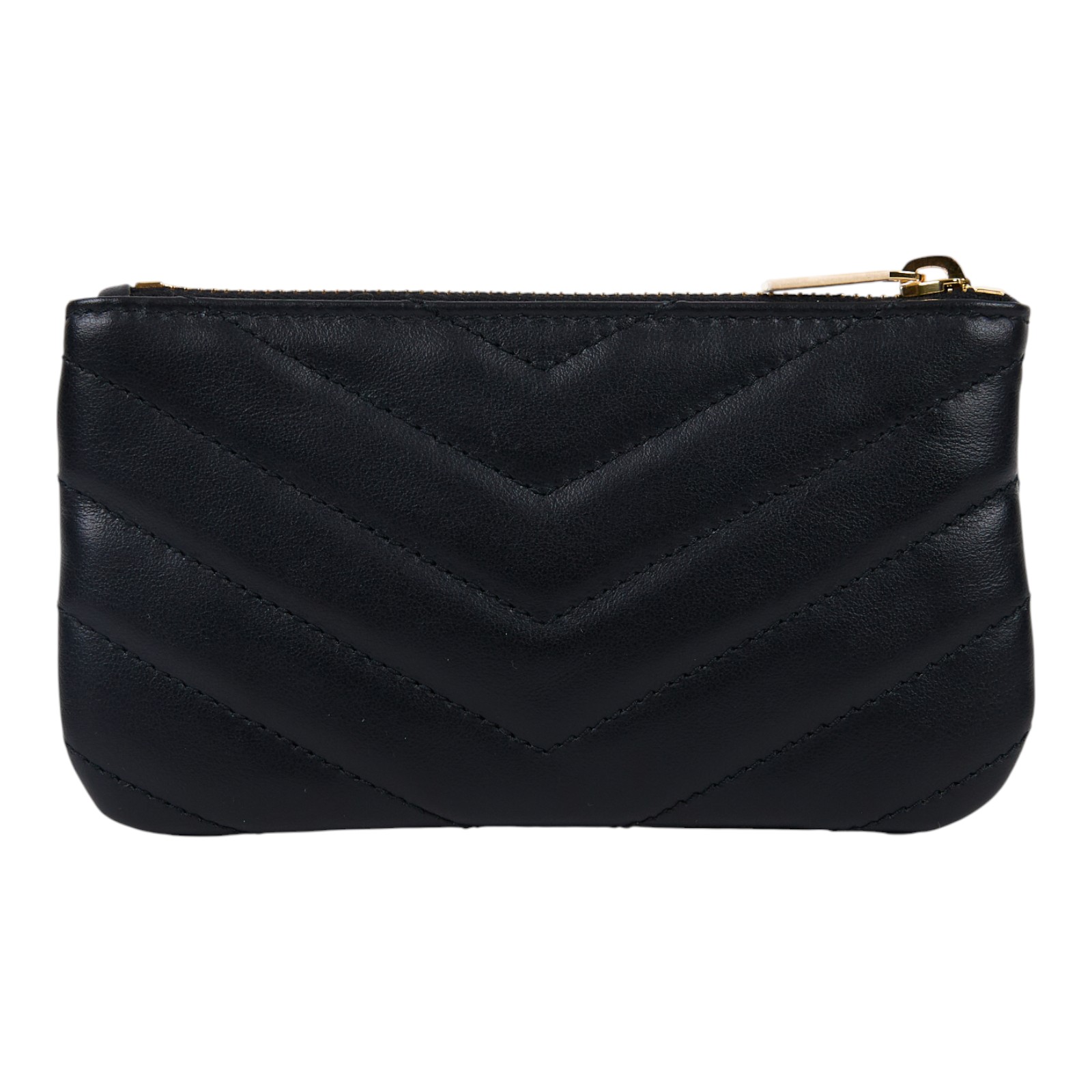 聖羅蘭 YSL SAINT LAURENT Monogram 絎縫皮革 鑰匙小袋 金色五金 438386CWU01 黑金鑰匙零錢包 防塵袋