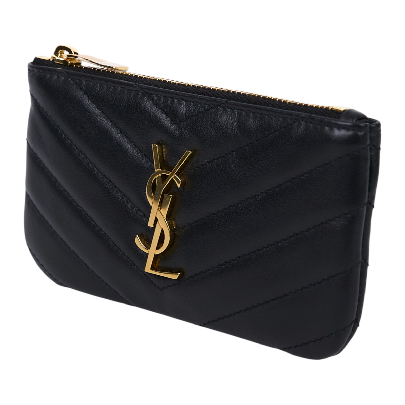 聖羅蘭 YSL SAINT LAURENT Monogram 絎縫皮革 鑰匙小袋 金色五金 438386CWU01 黑金鑰匙零錢包 防塵袋