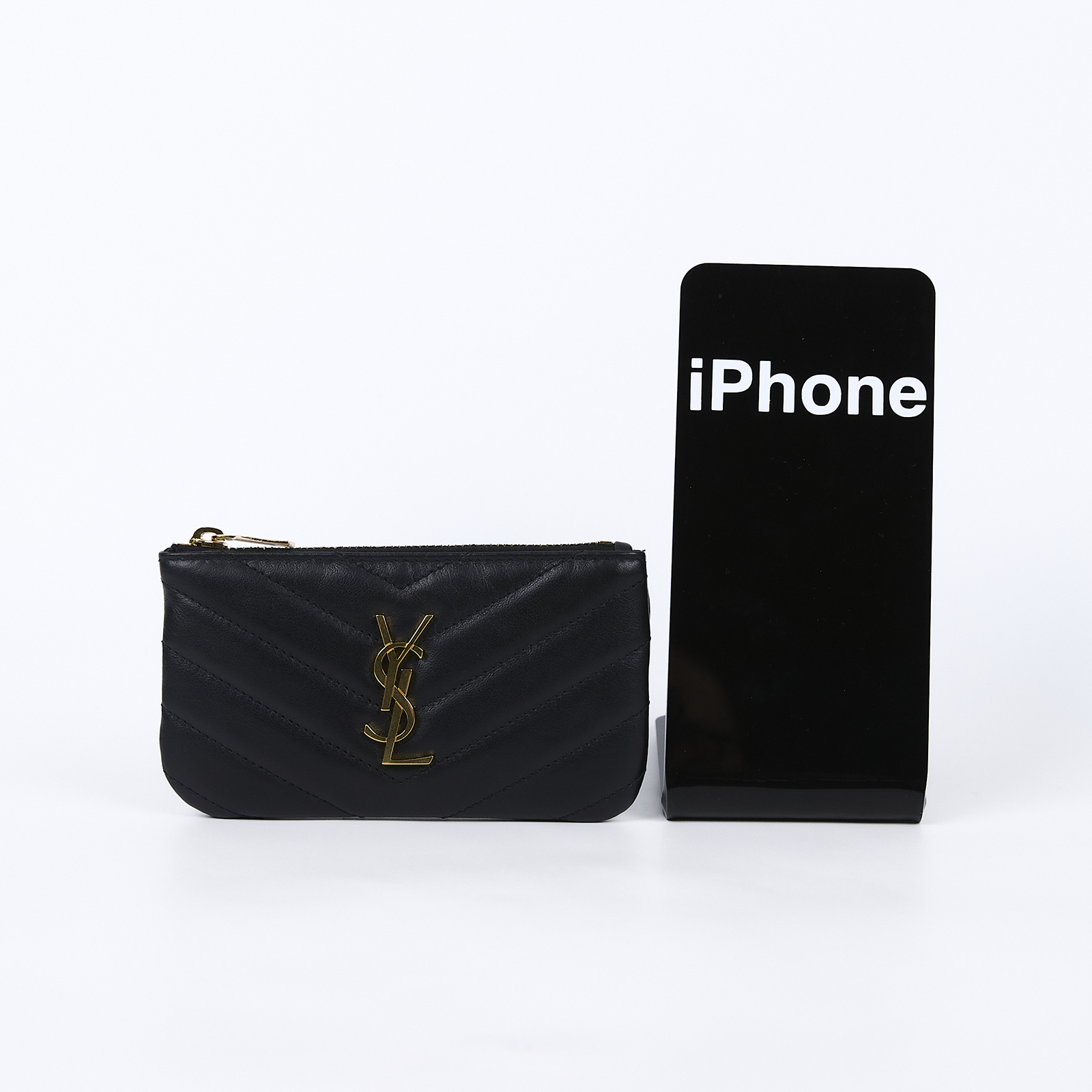 聖羅蘭 YSL SAINT LAURENT Monogram 絎縫皮革 鑰匙小袋 金色五金 438386CWU01 黑金鑰匙零錢包 防塵袋