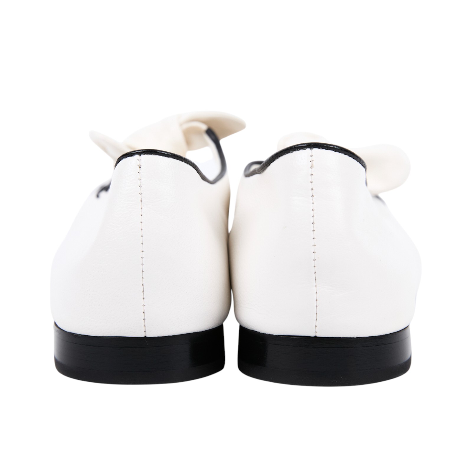 香奈兒 CHANEL CC 娃娃鞋 G46149_375 白黑邊平底鞋 防塵袋