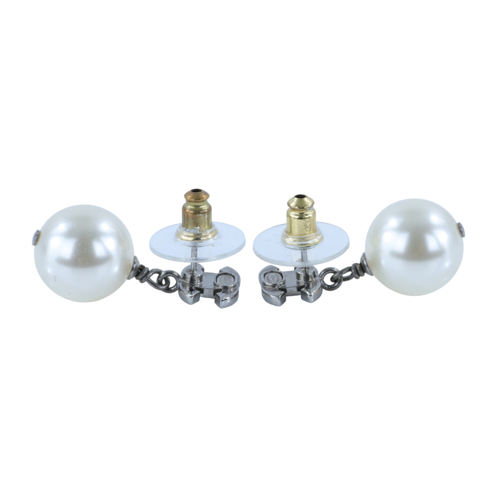 香奈兒 CHANEL CC 珍珠 耳釘 耳環 A36138A36138/A23V/F 銀色珍珠水鑽雙C垂墜耳環 原廠盒子/內襯