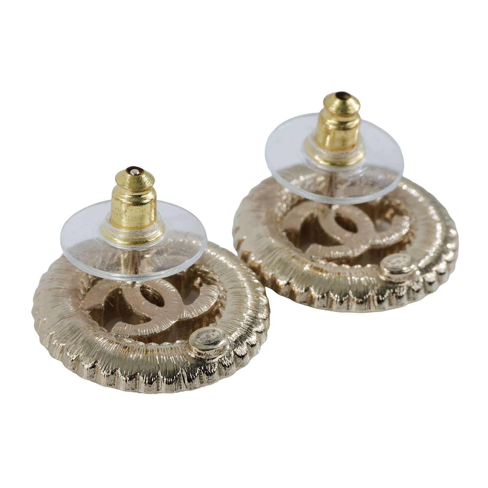 香奈兒 CHANEL CC LOGO 耳環 耳釘 ABE549/B24 K 金色圓圈貼耳雙C耳環 原廠盒子/防塵袋/購買證明