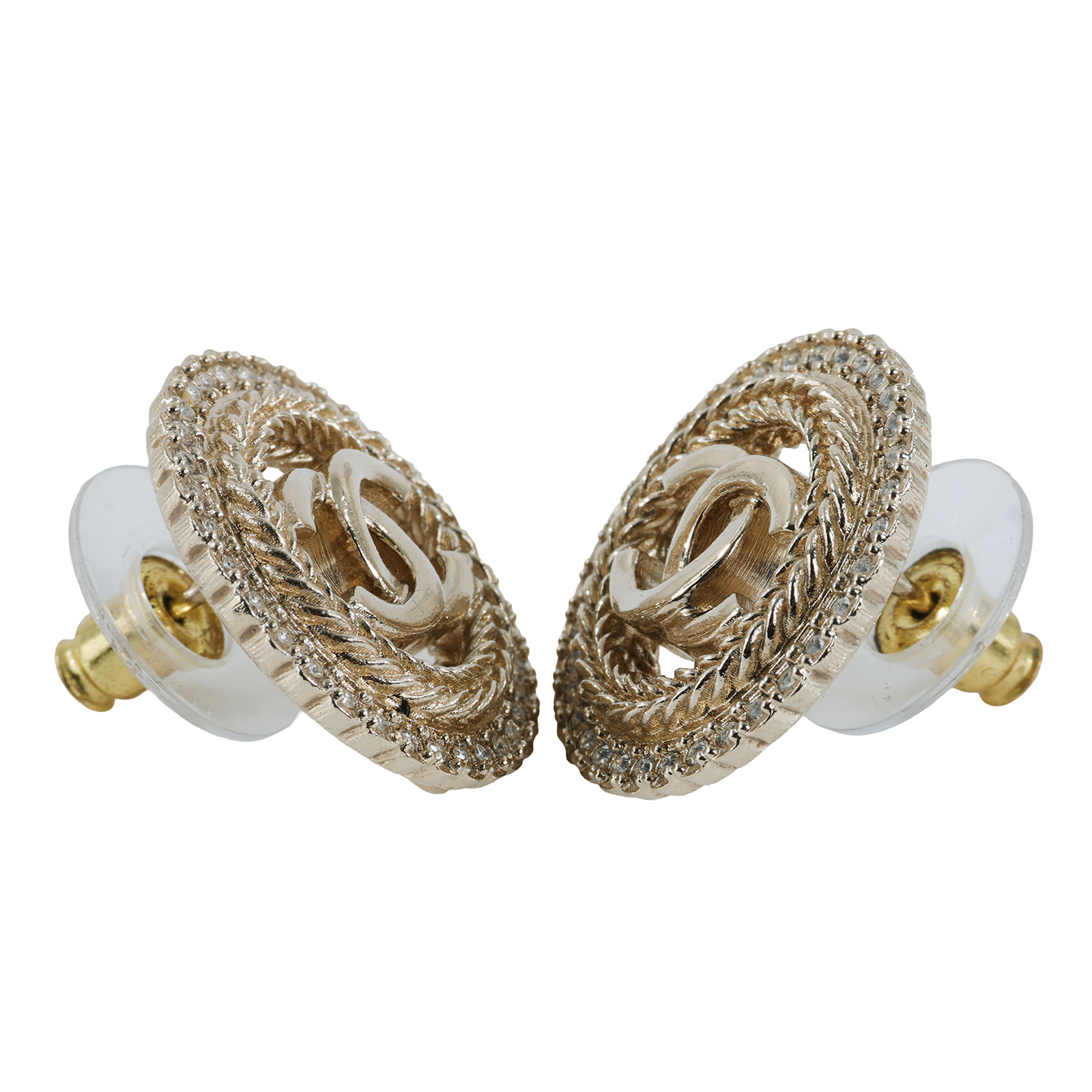 香奈兒 CHANEL CC LOGO 耳環 耳釘 ABE549/B24 K 金色圓圈貼耳雙C耳環 原廠盒子/防塵袋/購買證明