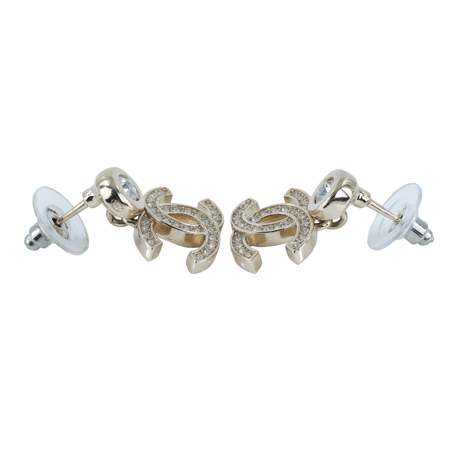 香奈兒 CHANEL CC LOGO 耳環 耳釘 B25 S 金色水鑽垂墜耳環 原廠盒子/內襯