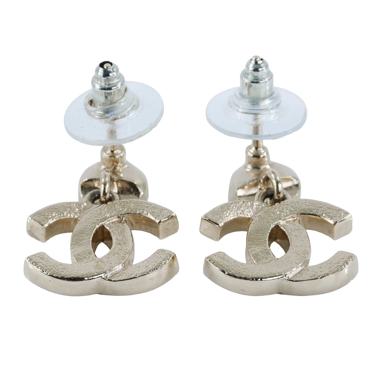 香奈兒 CHANEL CC LOGO 耳環 耳釘 B25 S 金色水鑽垂墜耳環 原廠盒子/內襯