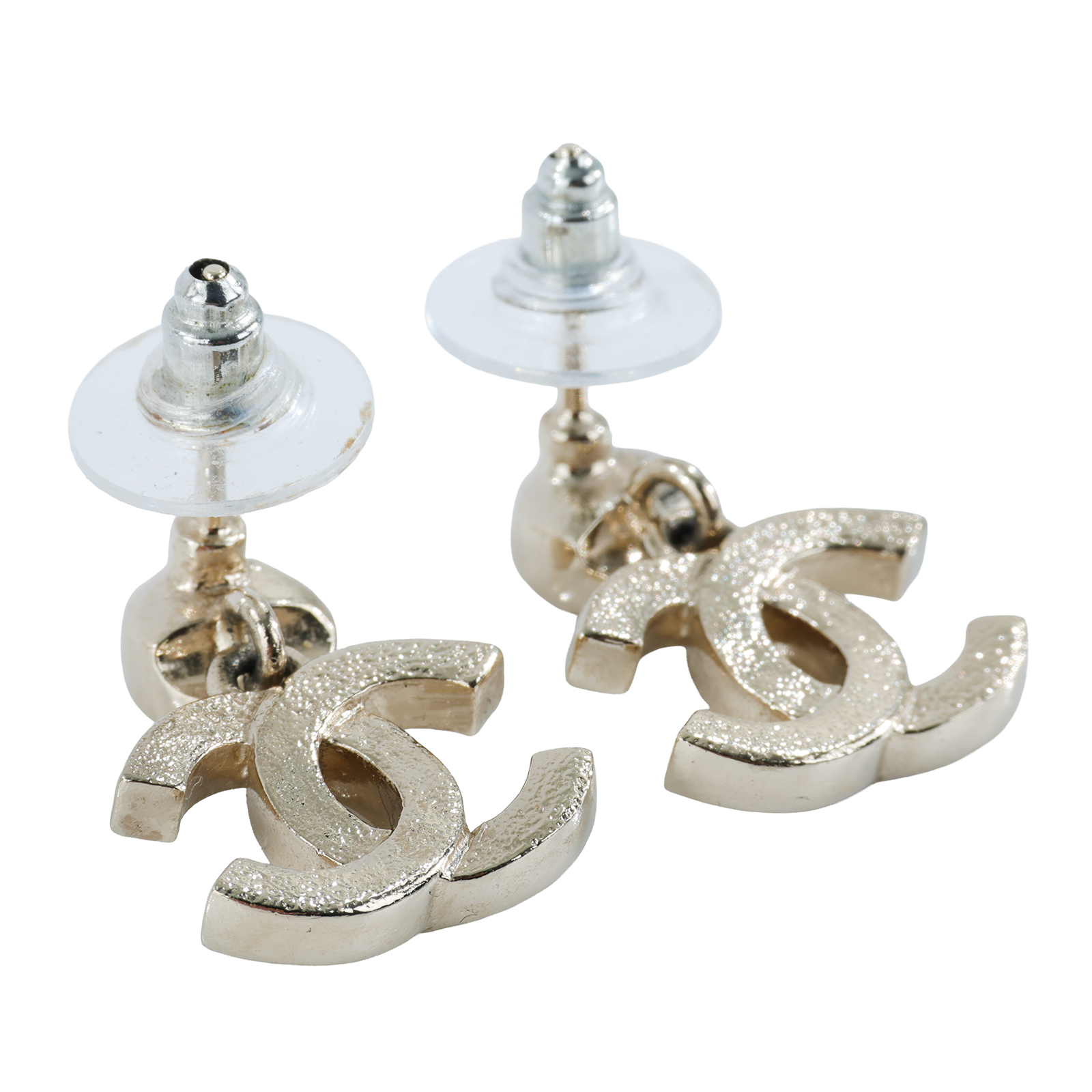 香奈兒 CHANEL CC LOGO 耳環 耳釘 B25 S 金色水鑽垂墜耳環 原廠盒子/內襯