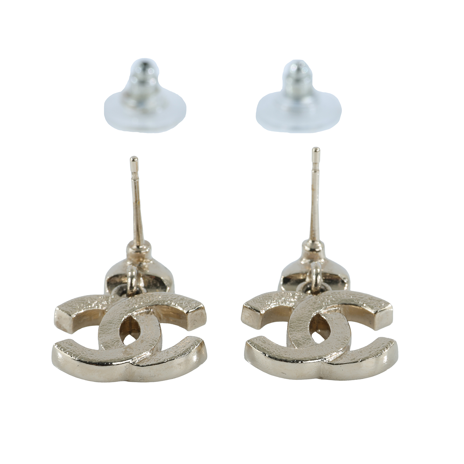 香奈兒 CHANEL CC LOGO 耳環 耳釘 B25 S 金色水鑽垂墜耳環 原廠盒子/內襯