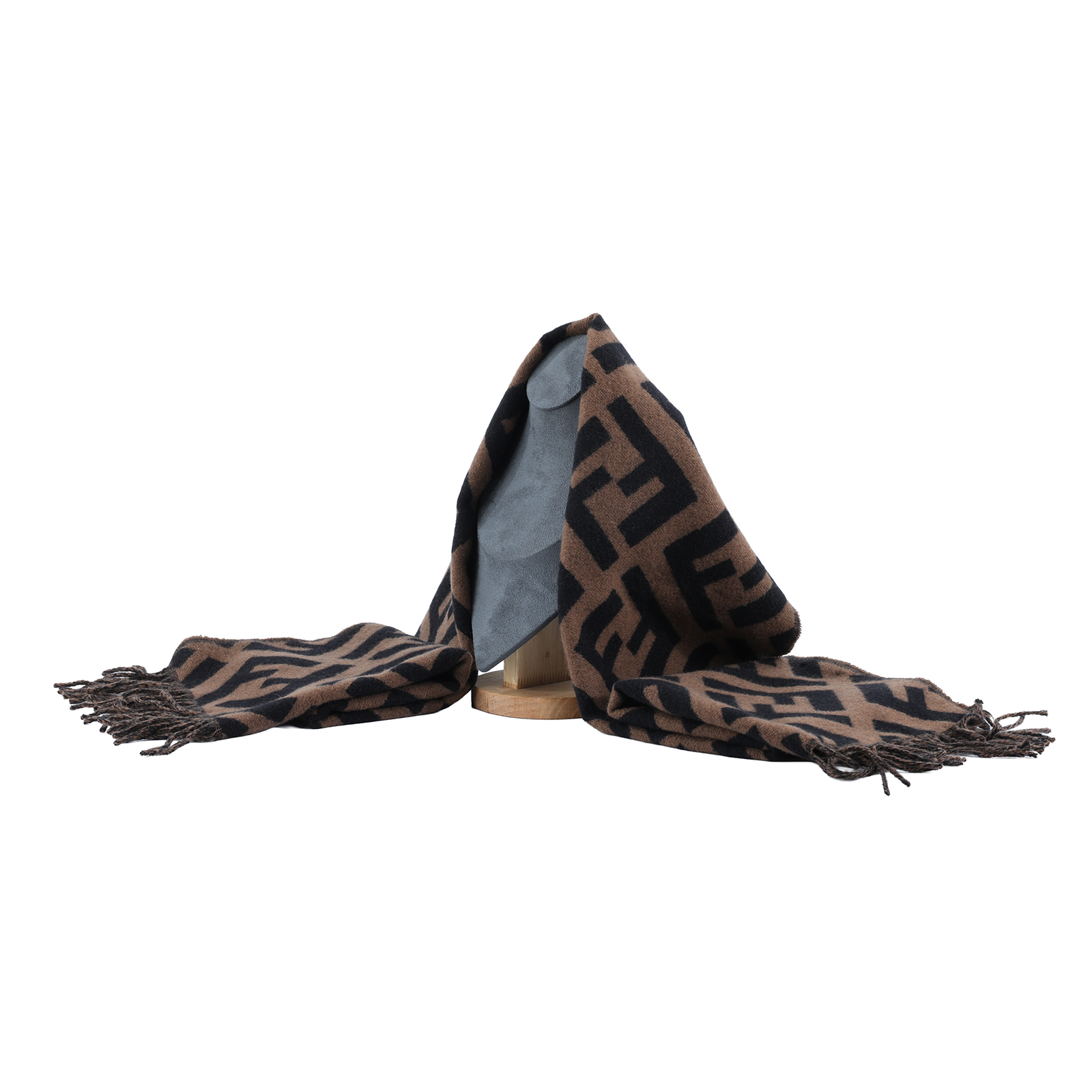 芬迪 FENDI FF 棕色羊絨 圍巾 FXT260A8RSF0QE1 棕色羊毛FF圍巾 防塵袋