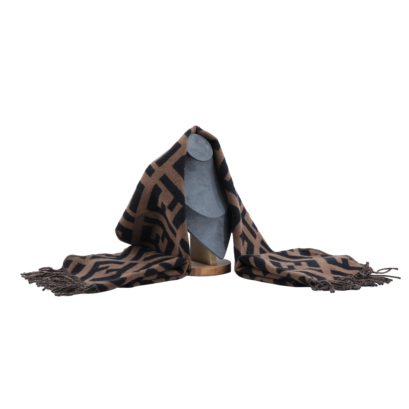 芬迪 FENDI FF 棕色羊絨 圍巾 FXT260A8RSF0QE1 棕色羊毛FF圍巾 防塵袋