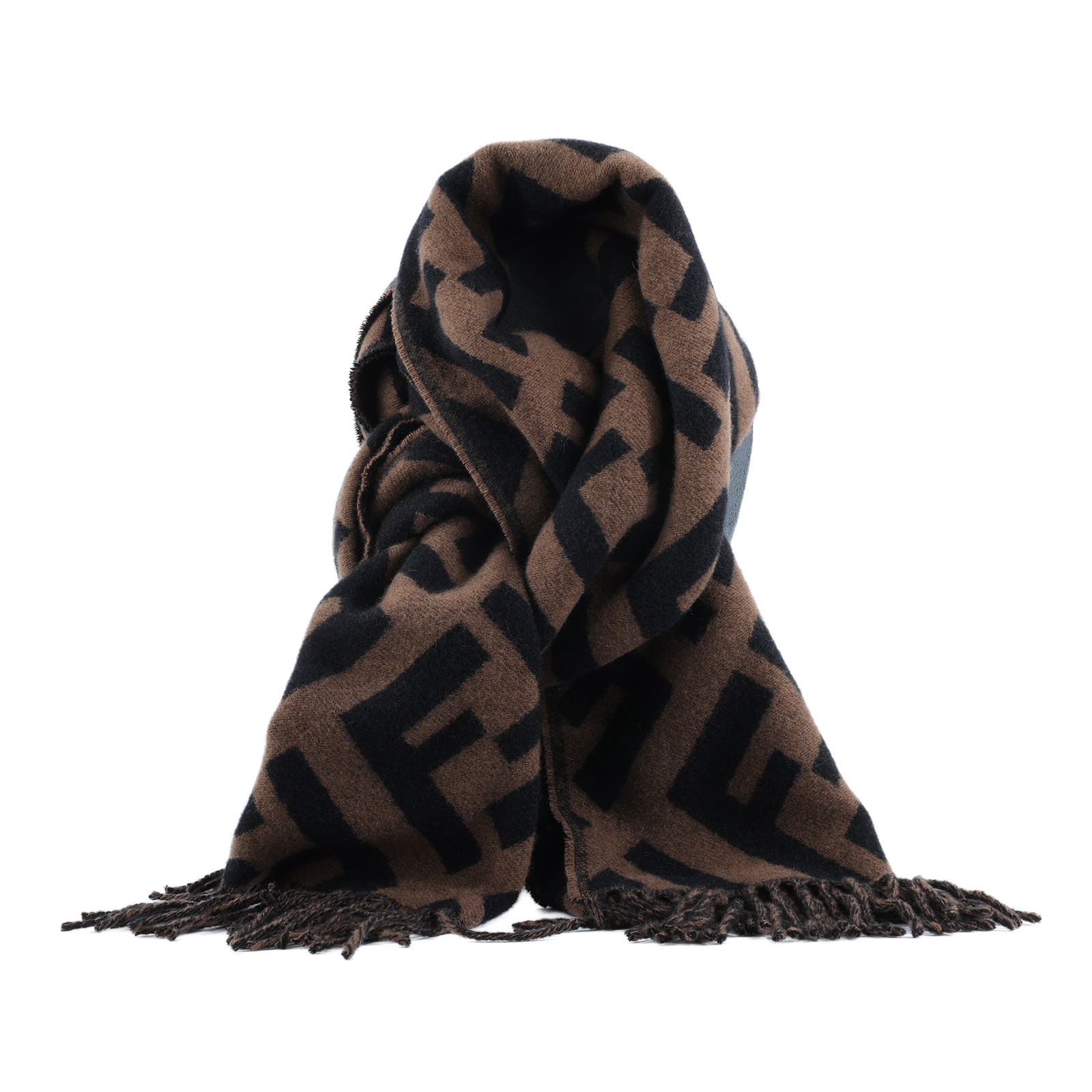 芬迪 FENDI FF 棕色羊絨 圍巾 FXT260A8RSF0QE1 棕色羊毛FF圍巾 防塵袋