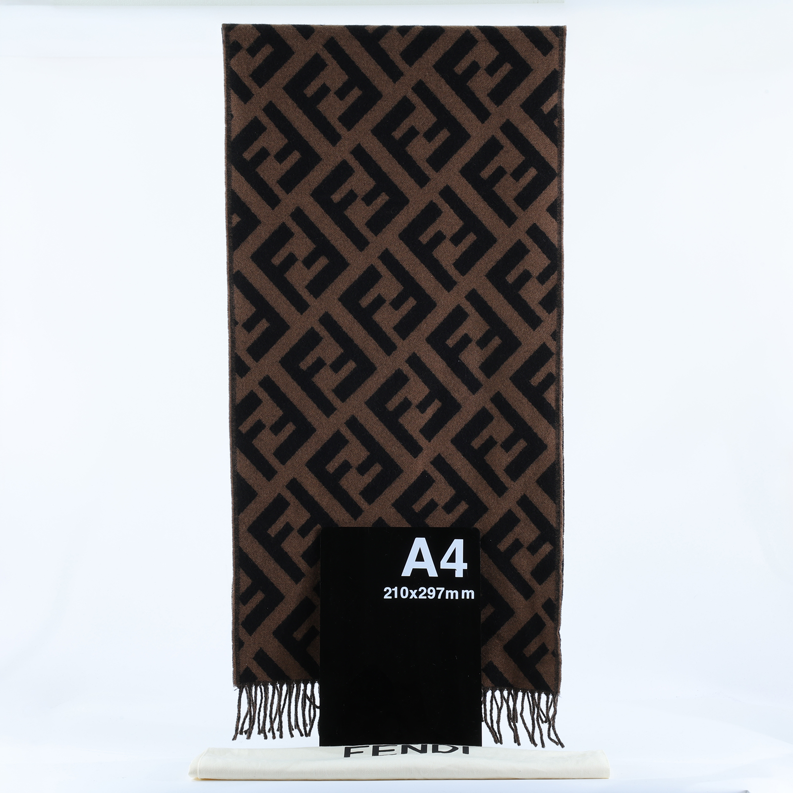芬迪 FENDI FF 棕色羊絨 圍巾 FXT260A8RSF0QE1 棕色羊毛FF圍巾 防塵袋