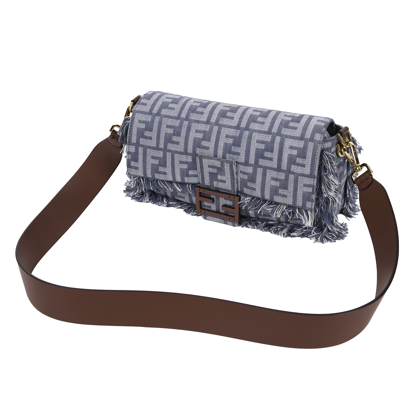 芬迪 FENDI Baguette 手提包 藍色丹寧效果 FF提花 8BR600AUT4 丹寧FF BAGUETTE法棍包 原廠盒子/防塵袋/背帶/購買證明