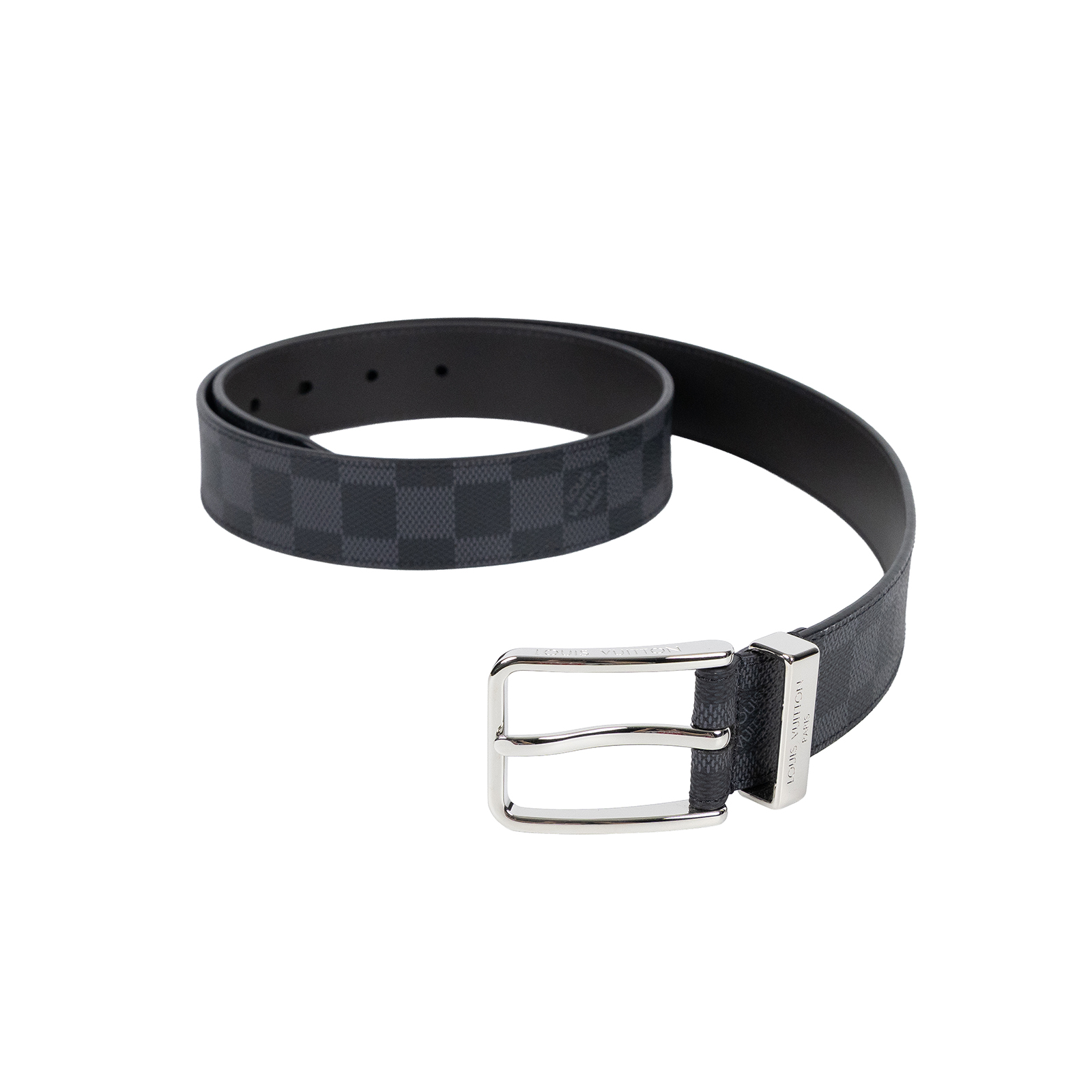 路易威登 LOUIS VUITTON Pont Neuf 皮帶 M8200T 黑棋盤皮帶 #95 防塵袋