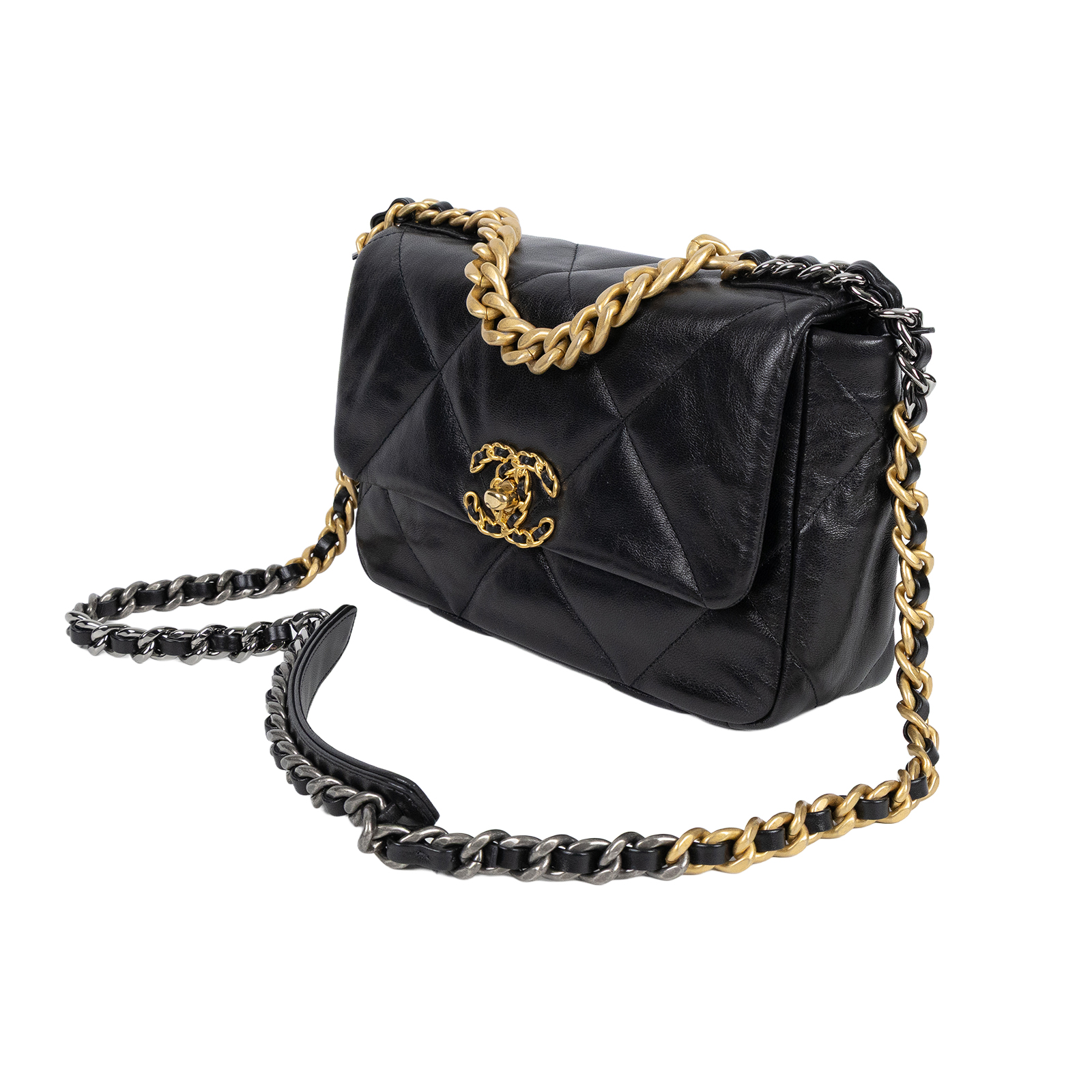 香奈兒 CHANEL 19 口蓋包 菱格紋 金銀鍊帶 手提 肩背包 AS1160 29開 黑19包 26CM 原廠盒子/保證卡