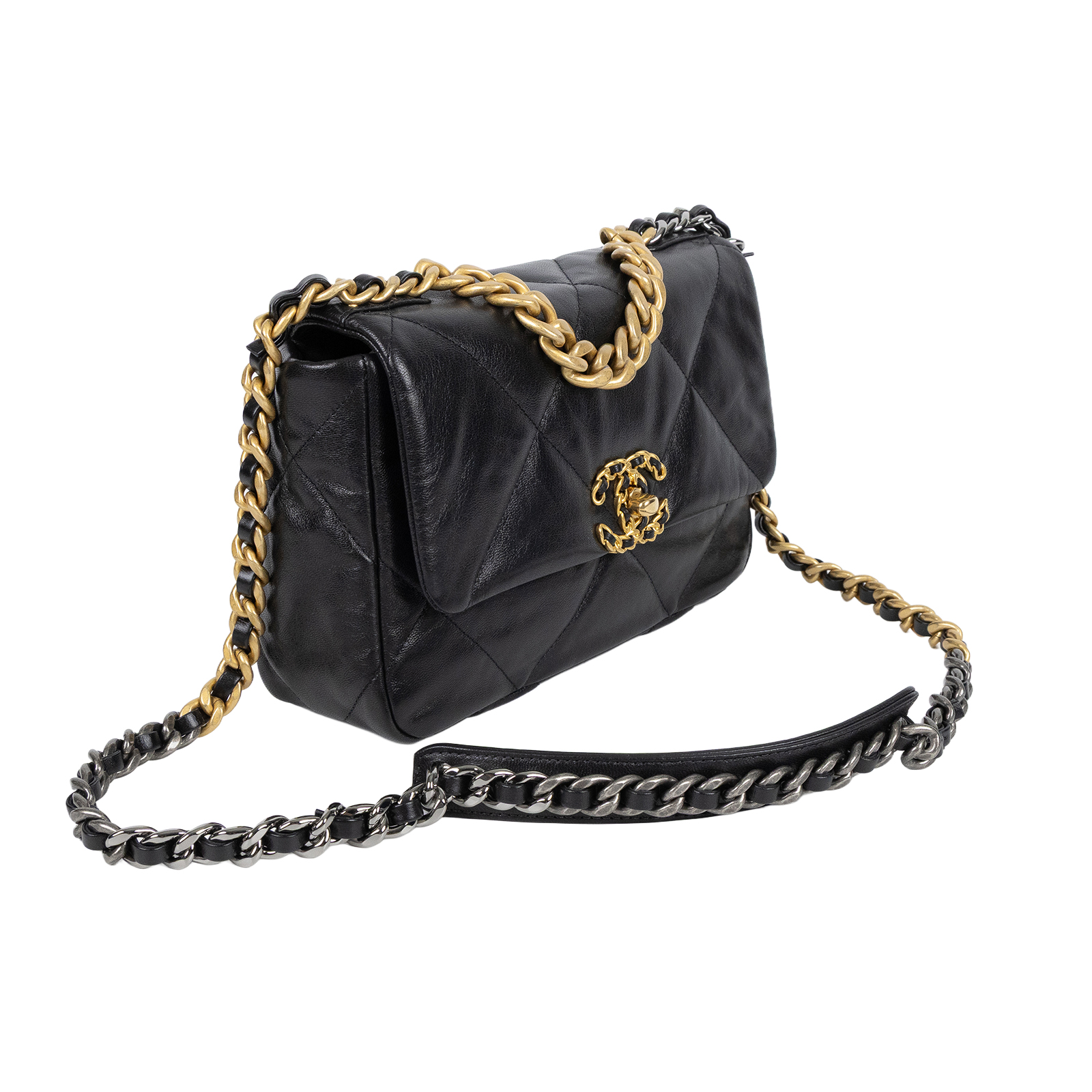 香奈兒 CHANEL 19 口蓋包 菱格紋 金銀鍊帶 手提 肩背包 AS1160 29開 黑19包 26CM 原廠盒子/保證卡