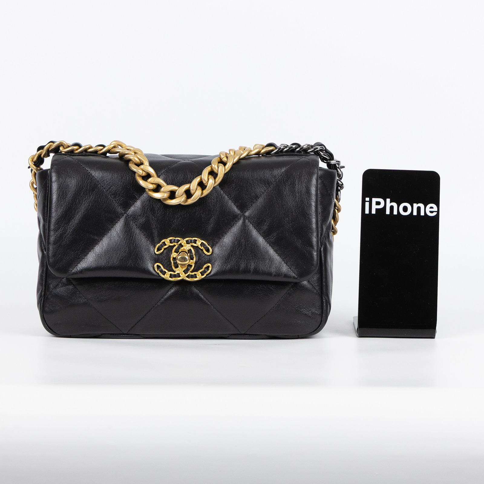 香奈兒 CHANEL 19 口蓋包 菱格紋 金銀鍊帶 手提 肩背包 AS1160 29開 黑19包 26CM 原廠盒子/保證卡