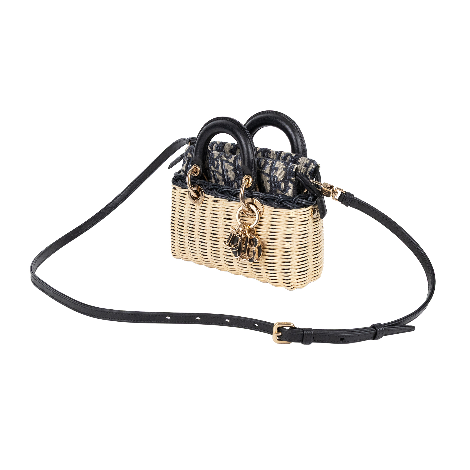 迪奧 CHRISTIAN DIOR Lady D-Joy 微型手袋 S09105MVZ 藍緹花帆布柳編D-JOY 微型 無附屬品