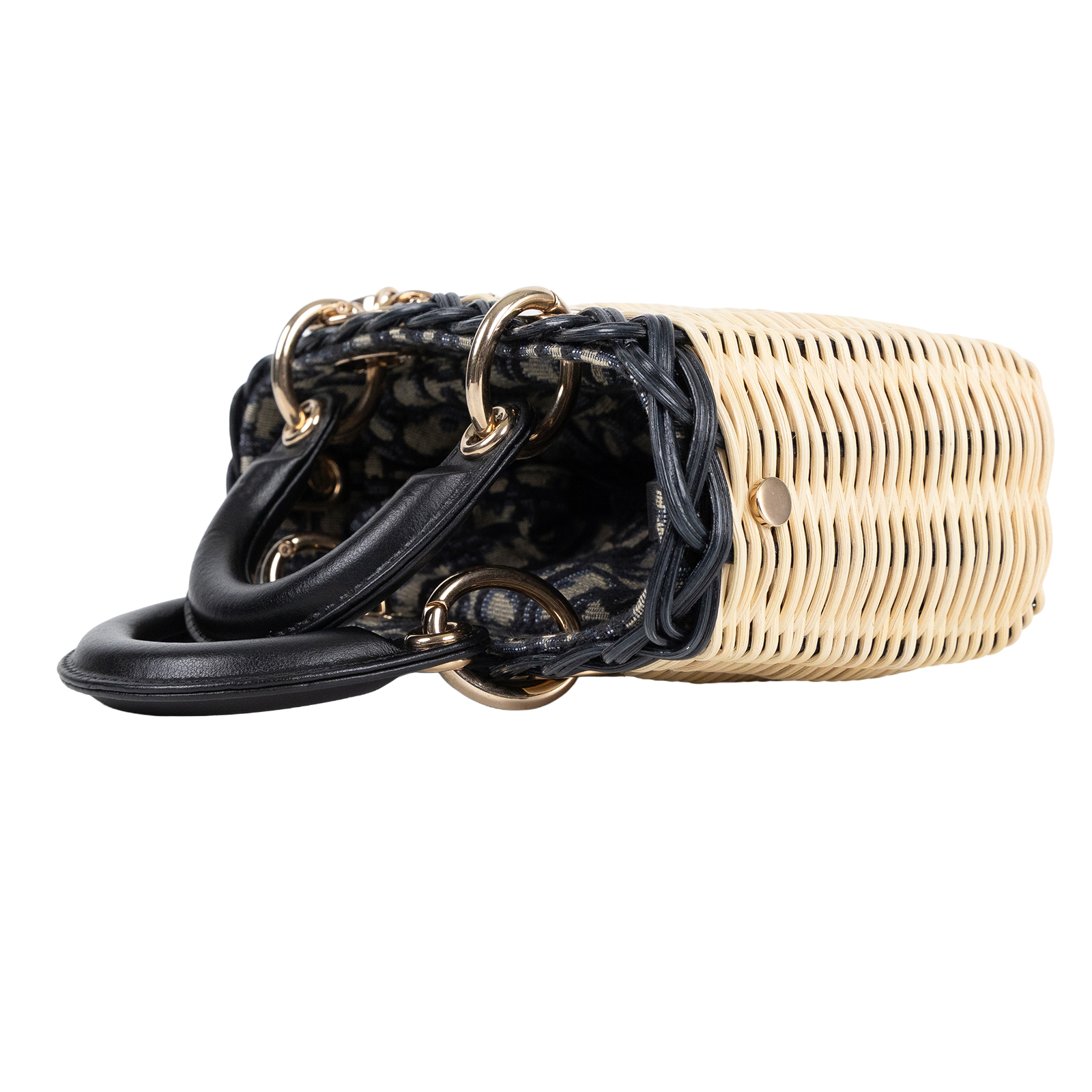 迪奧 CHRISTIAN DIOR Lady D-Joy 微型手袋 S09105MVZ 藍緹花帆布柳編D-JOY 微型 無附屬品