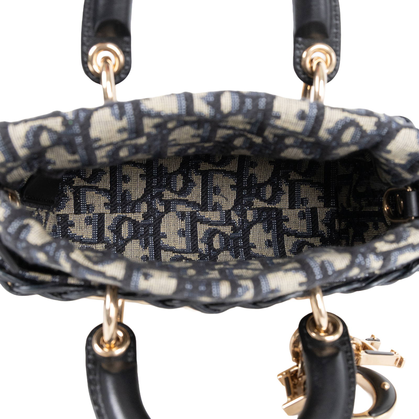 迪奧 CHRISTIAN DIOR Lady D-Joy 微型手袋 S09105MVZ 藍緹花帆布柳編D-JOY 微型 無附屬品