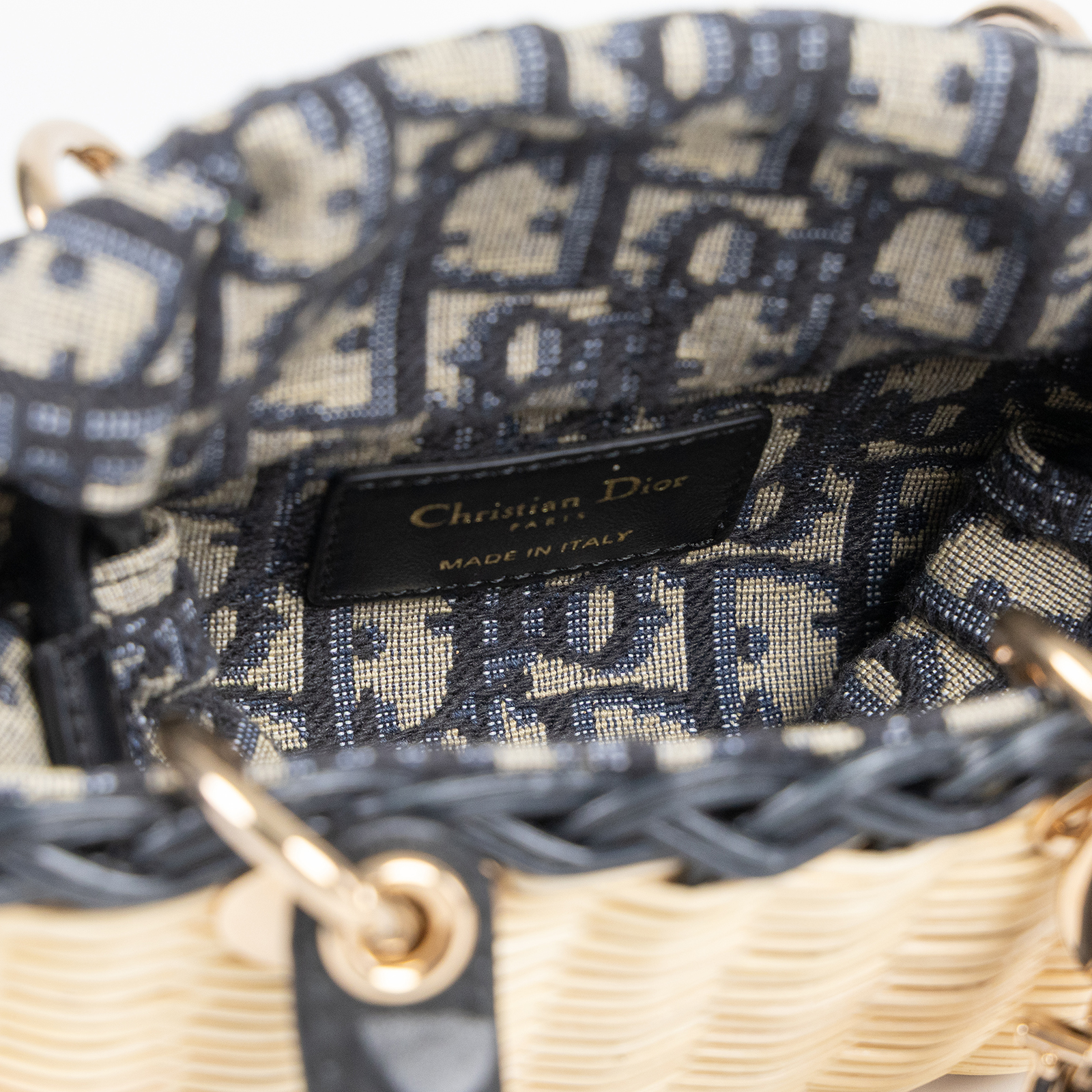 迪奧 CHRISTIAN DIOR Lady D-Joy 微型手袋 S09105MVZ 藍緹花帆布柳編D-JOY 微型 無附屬品