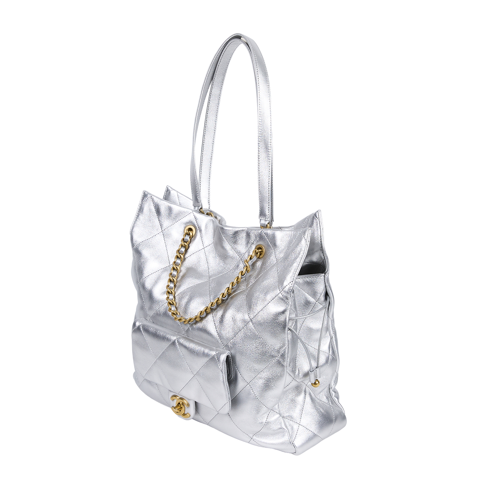 香奈兒 CHANEL 托特包 AS5315 B19032 晶片款 銀金羊皮購物包 原廠盒子/防塵袋/台灣購買證明