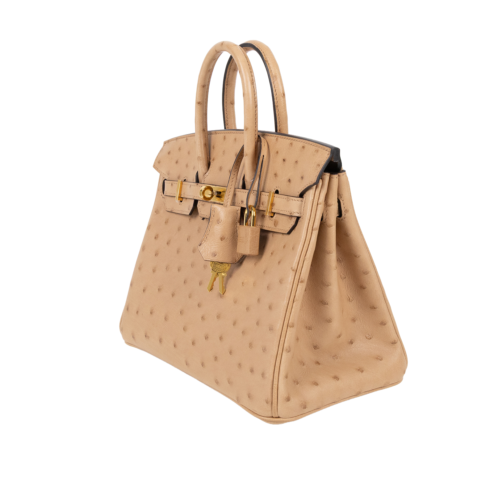 愛馬仕 Hermes Birkin Bag 柏金包 25 金色五金 奶茶色 H041944CC0M  W刻 奶茶色鴕鳥皮BIRKIN25 原廠盒子/防塵袋/鎖組