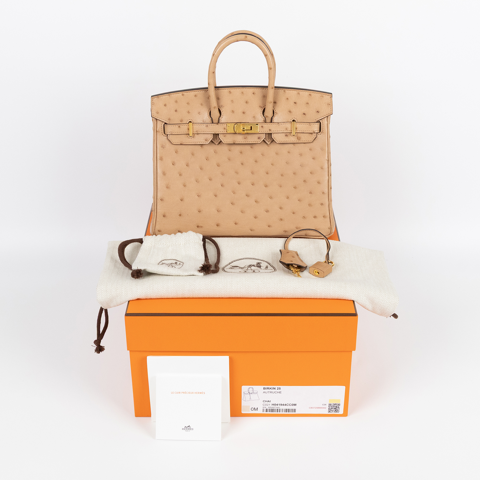 愛馬仕 Hermes Birkin Bag 柏金包 25 金色五金 奶茶色 H041944CC0M  W刻 奶茶色鴕鳥皮BIRKIN25 原廠盒子/防塵袋/鎖組