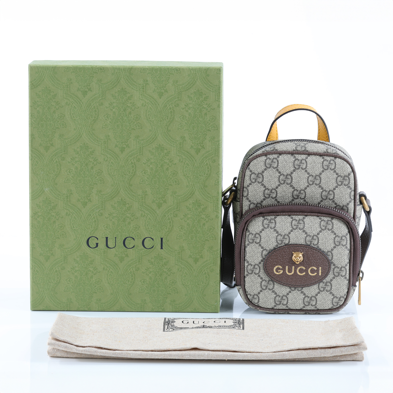 古馳 GUCCI Neo Vintage 迷你 GG 手提/斜背手機包 658556 棕G紋迷你肩背包 原廠盒子/防塵袋