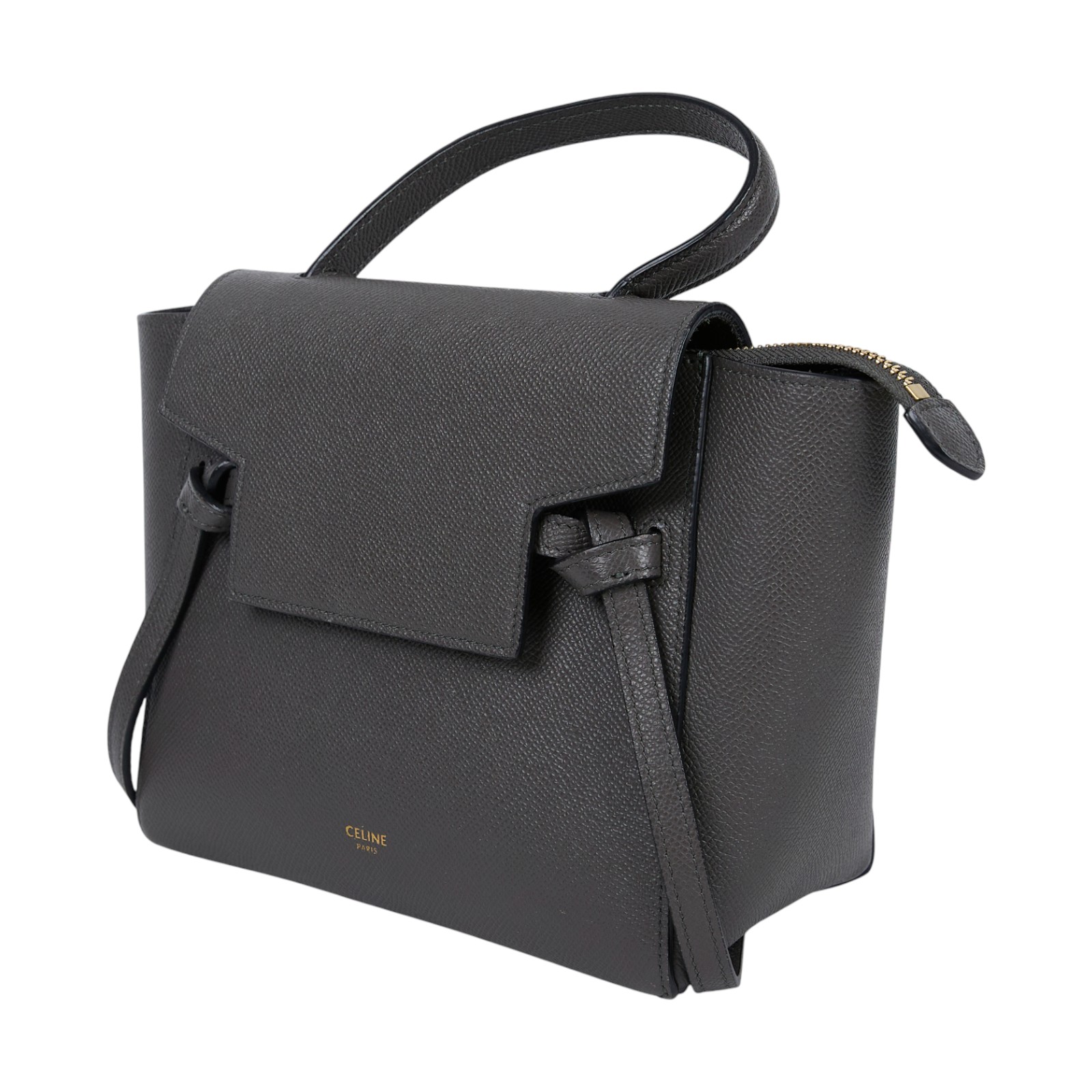 思琳 CELINE 珠地小牛皮 袖珍型 Belt 手袋 189003ZVA 深灰BELT NANO 防塵袋/背帶