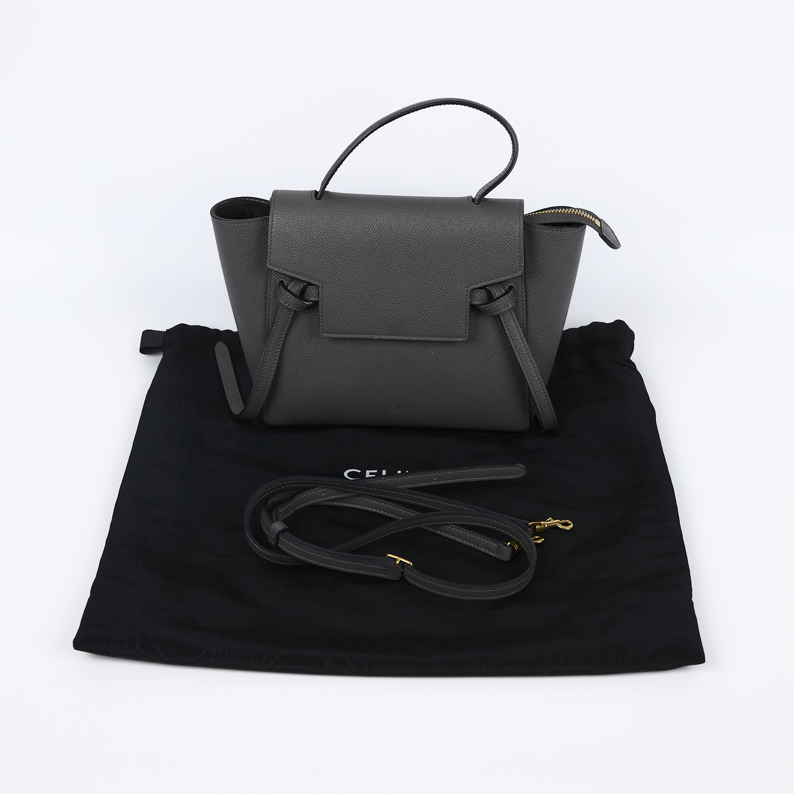 思琳 CELINE 珠地小牛皮 袖珍型 Belt 手袋 189003ZVA 深灰BELT NANO 防塵袋/背帶