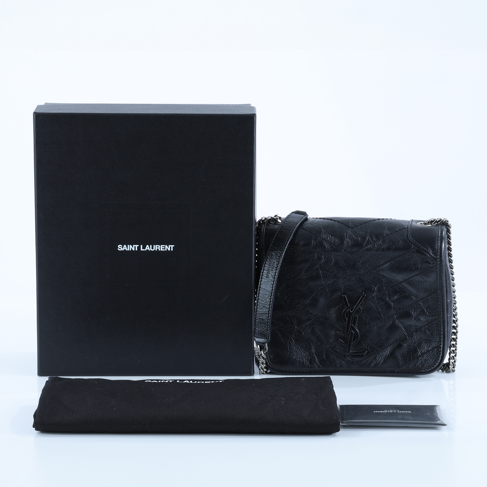 聖羅蘭 YSL SAINT LAURENT Niki 復古皮革 手袋 銀色五金 5831030EN04 黑NIKI WOC 原廠盒子/防塵袋