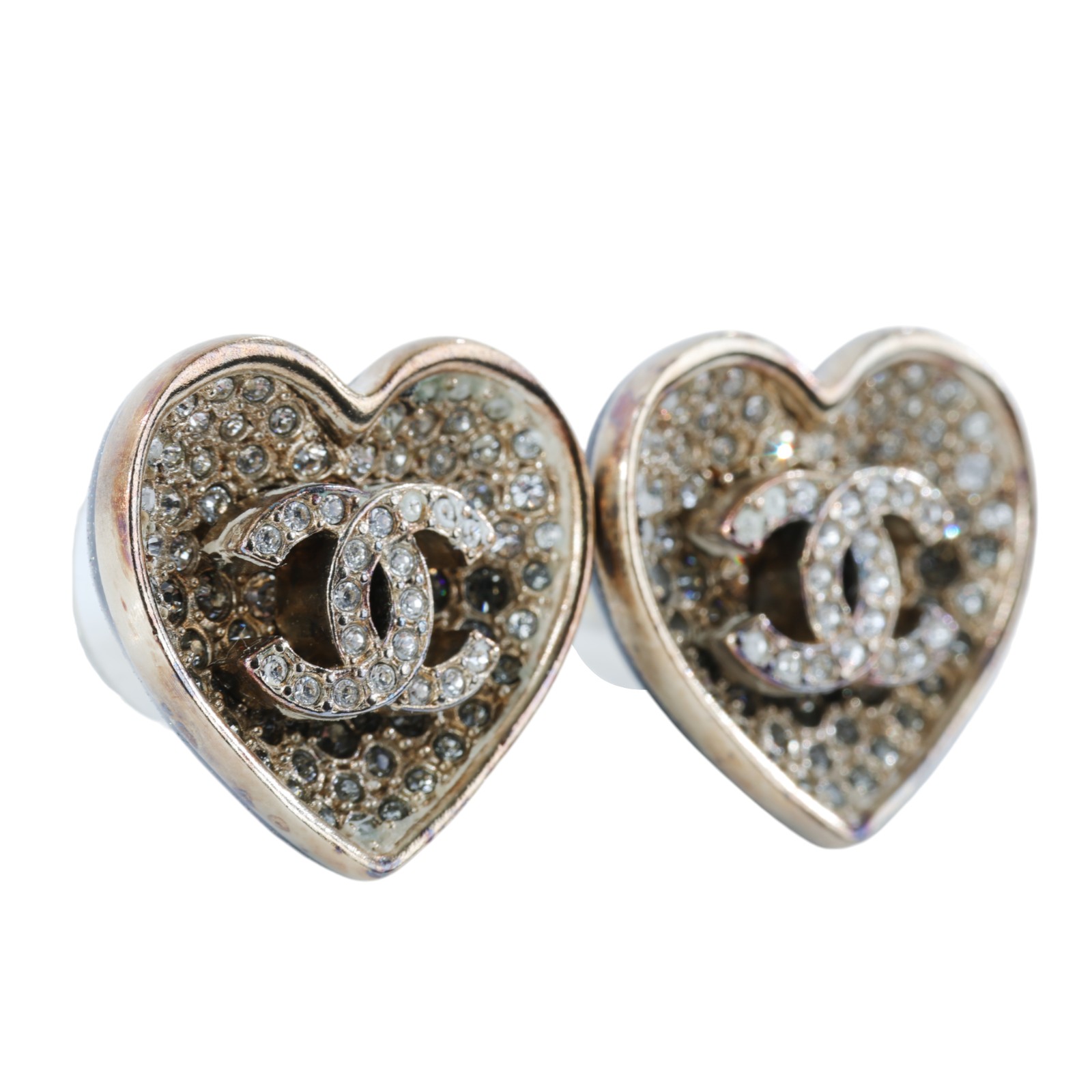 香奈兒 CHANEL CC LOGO 水鑽 耳環 耳釘 C23P 愛心水鑽耳環 原廠盒子/內襯