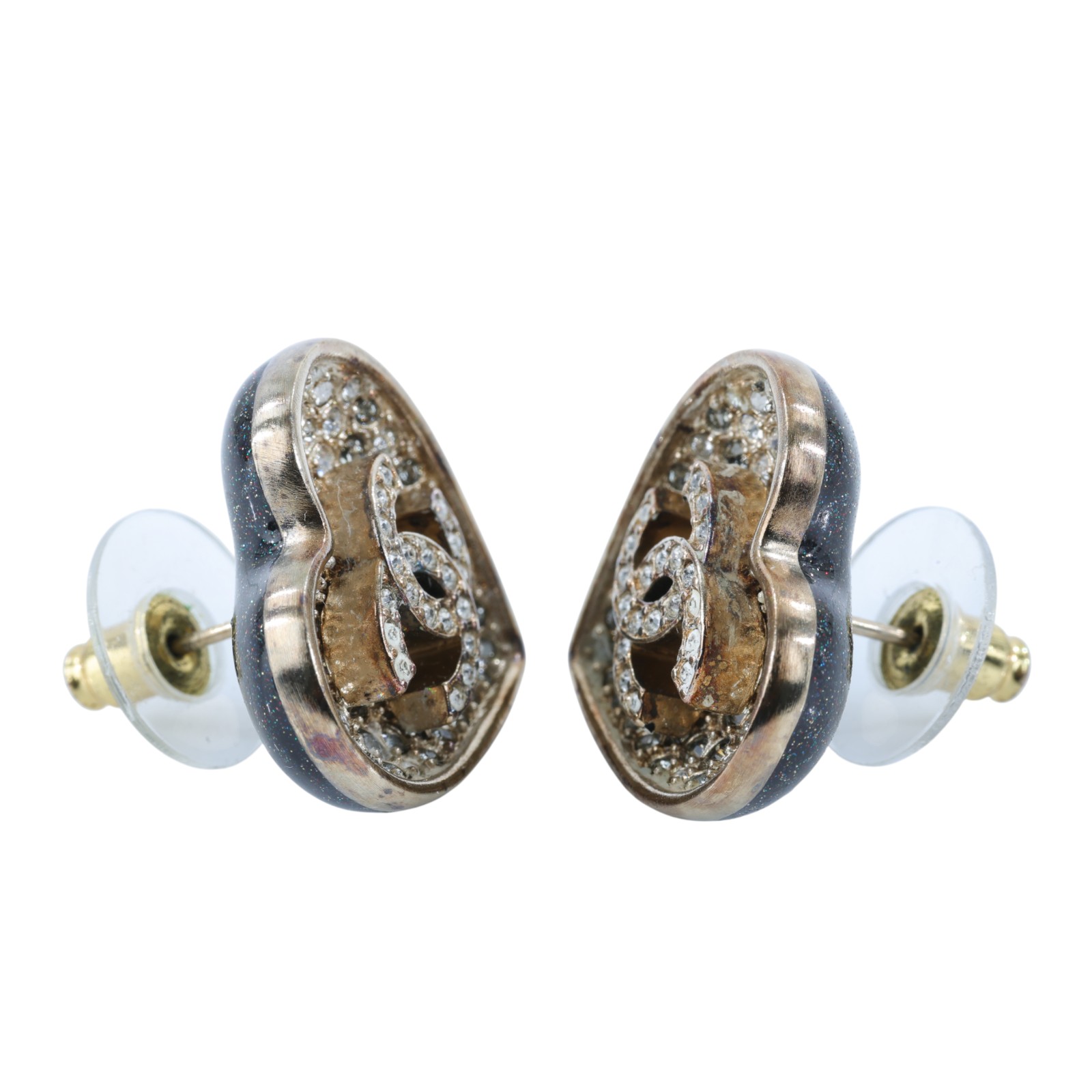 香奈兒 CHANEL CC LOGO 水鑽 耳環 耳釘 C23P 愛心水鑽耳環 原廠盒子/內襯