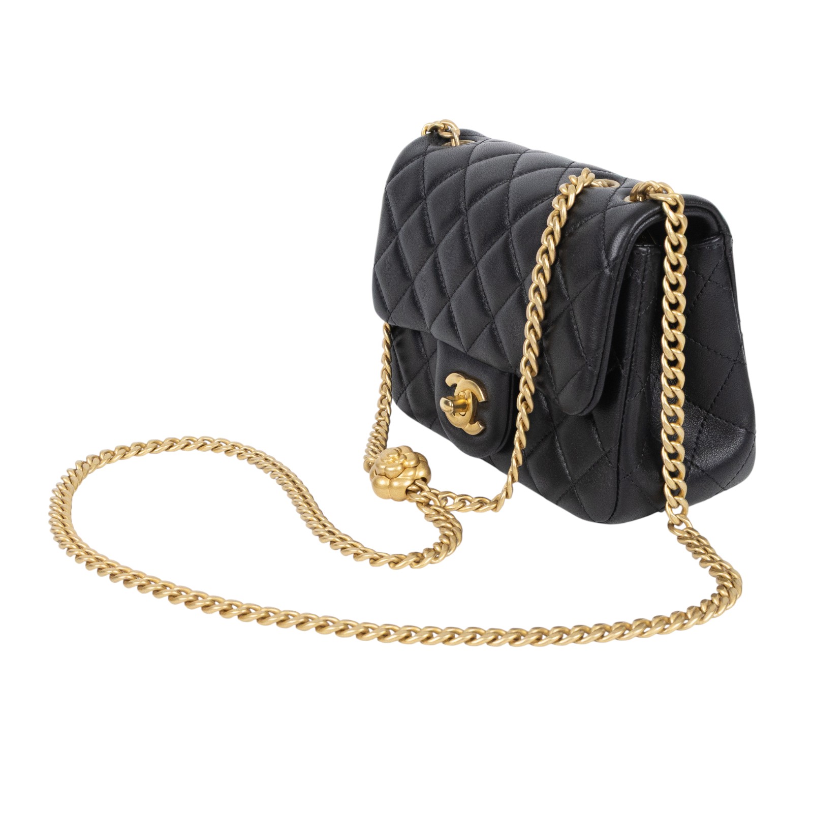 香奈兒 CHANEL CC logo 山茶花 方胖 口蓋包 AS4040 B10716 晶片款 黑金羊山茶花鍊方胖 原廠盒子/防塵袋/購買證明影本