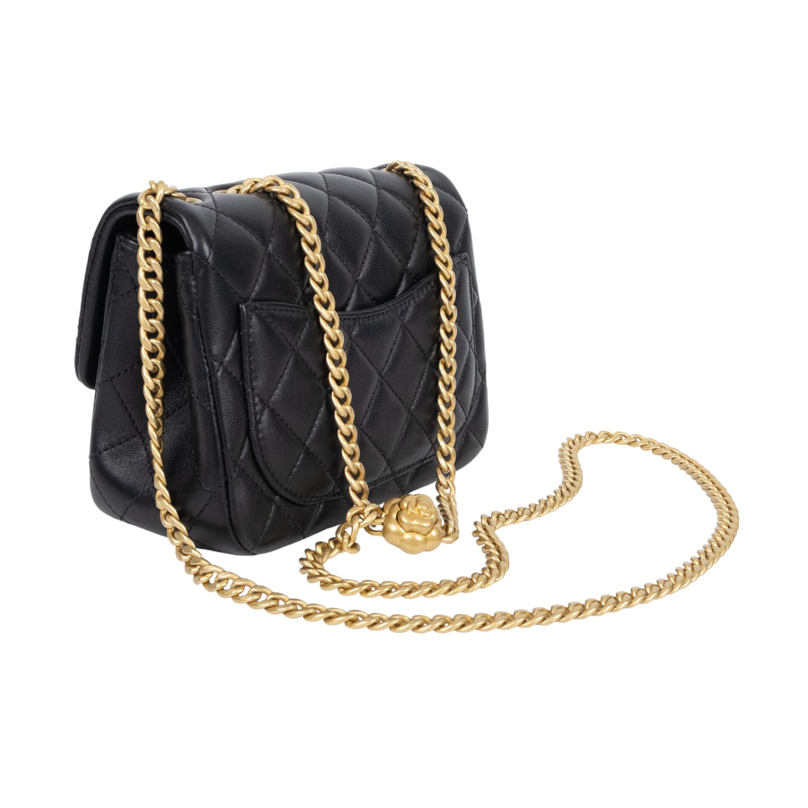 香奈兒 CHANEL CC logo 山茶花 方胖 口蓋包 AS4040 B10716 晶片款 黑金羊山茶花鍊方胖 原廠盒子/防塵袋/購買證明影本