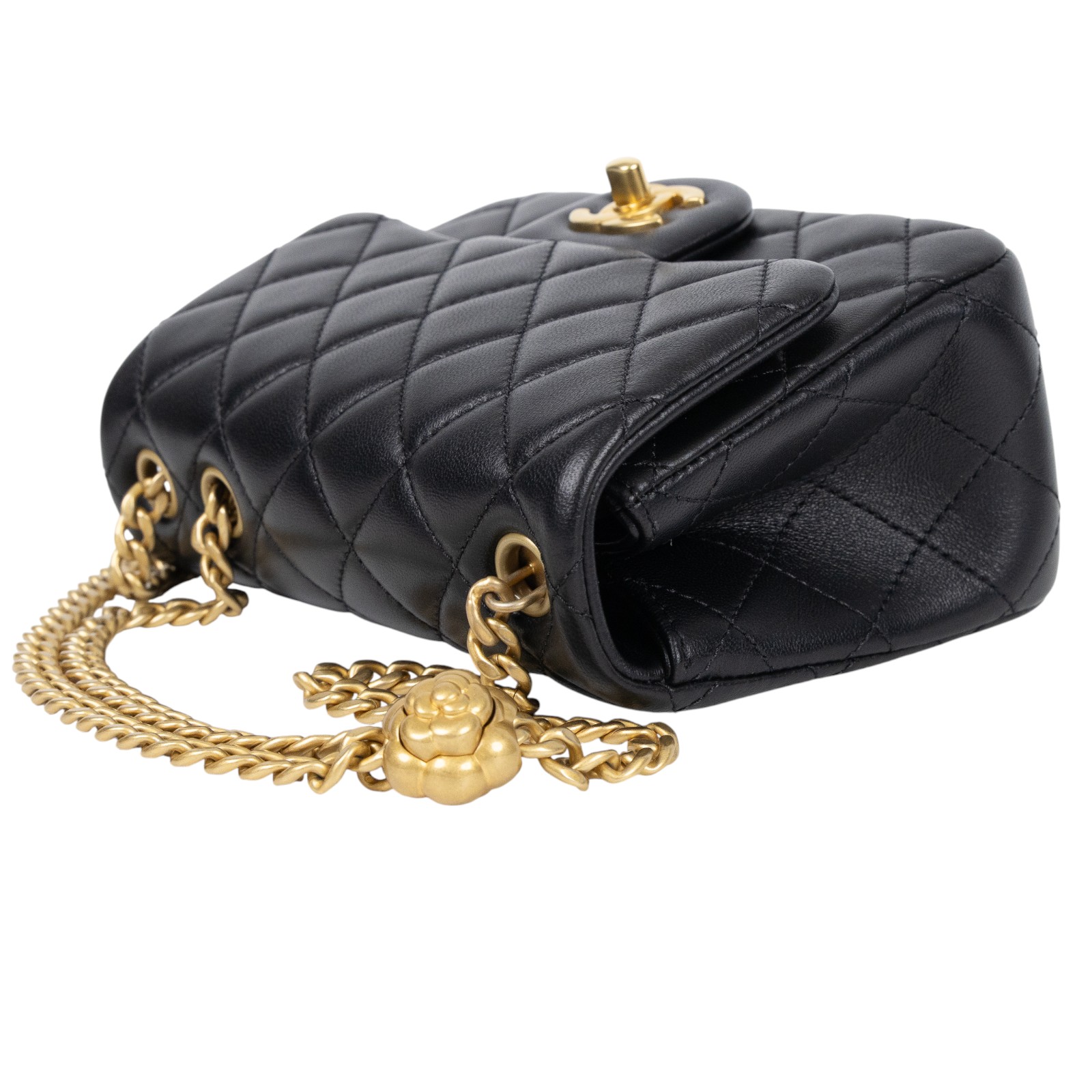 香奈兒 CHANEL CC logo 山茶花 方胖 口蓋包 AS4040 B10716 晶片款 黑金羊山茶花鍊方胖 原廠盒子/防塵袋/購買證明影本