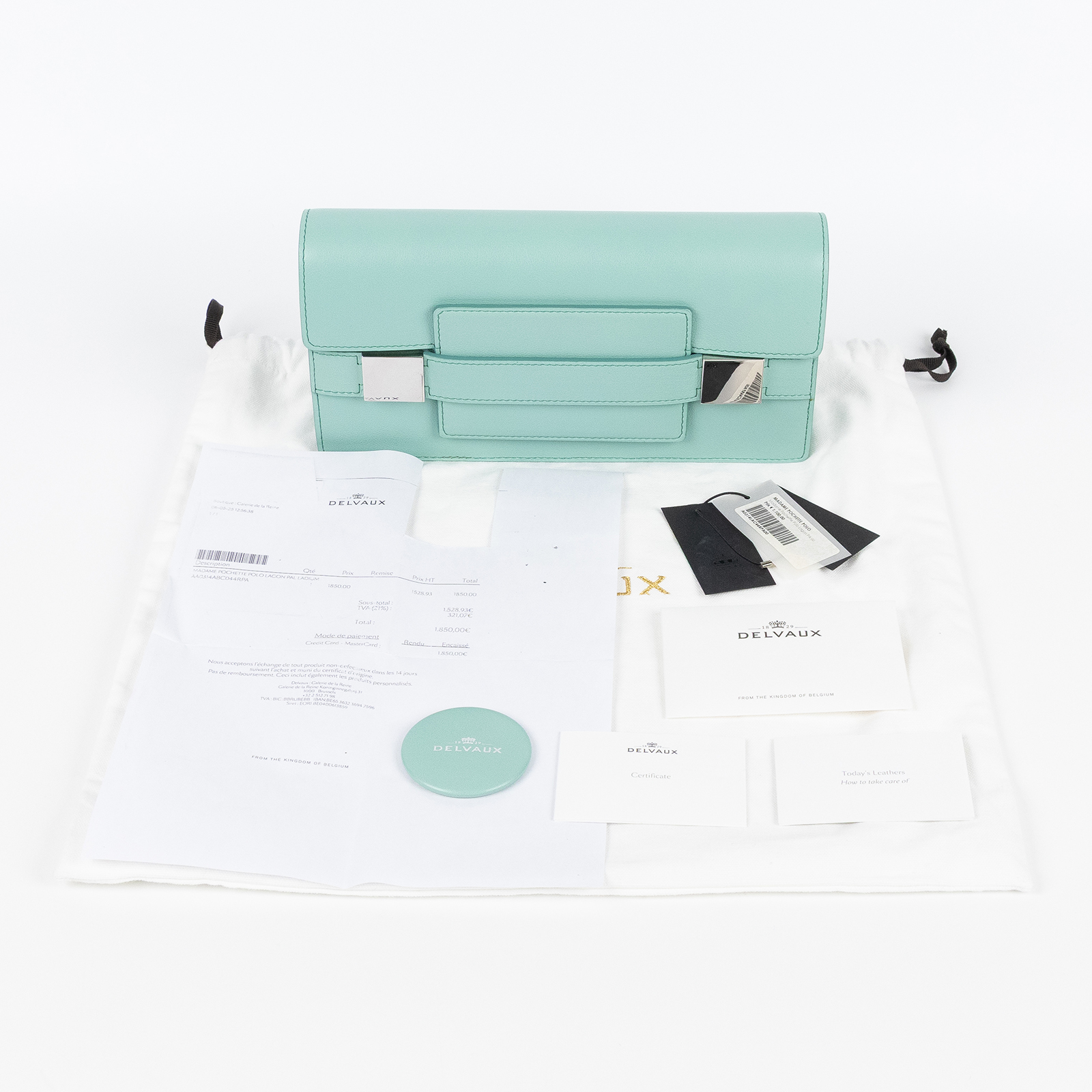 德爾沃 DELVAUX  Madame 手拿包 AA0314ABC044RPA 綠銀手拿包 防塵袋/購買證明影本