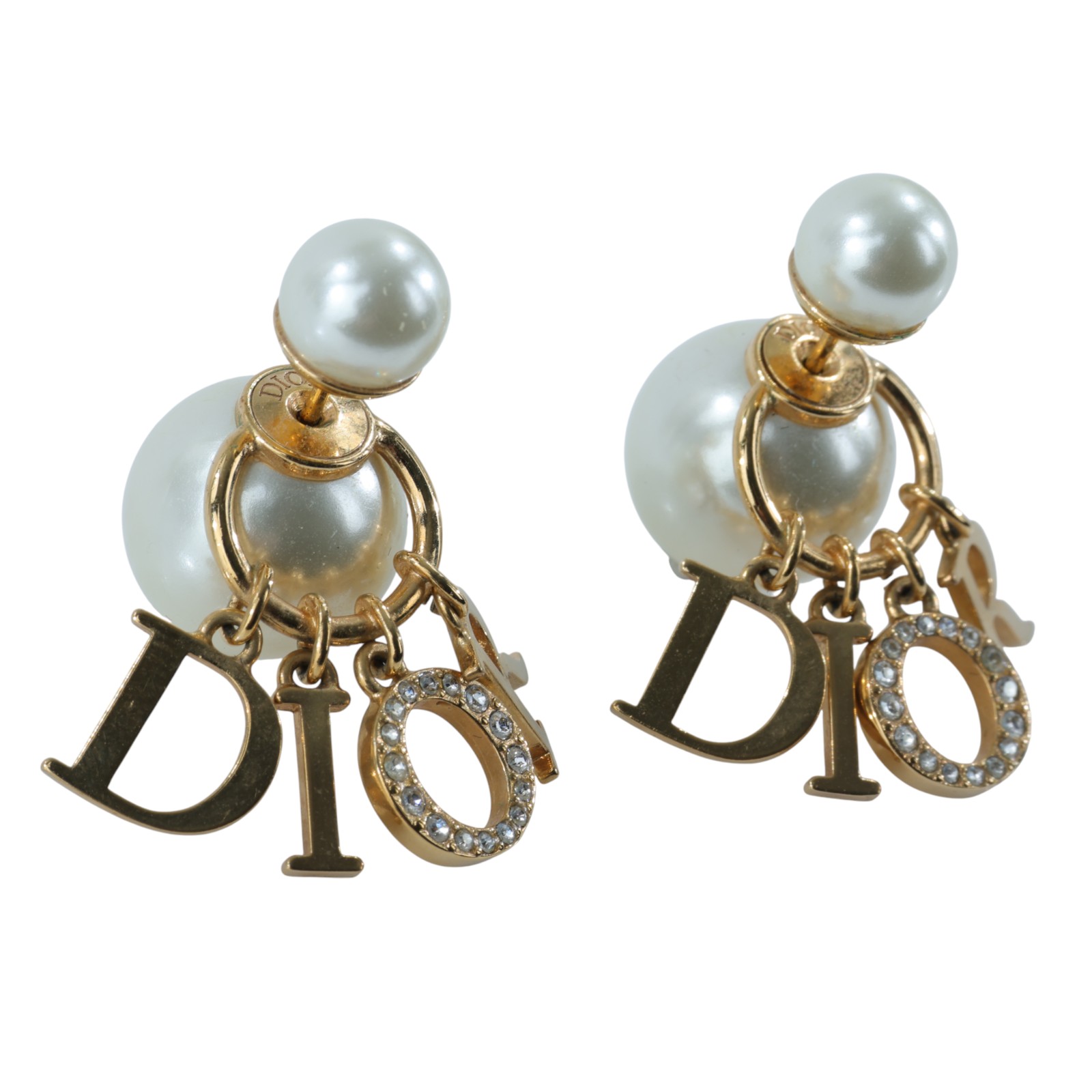 迪奧 CHRISTIAN DIOR Tribales 耳釘 E1411TRICY 金色珍珠LOGO耳環 防塵袋