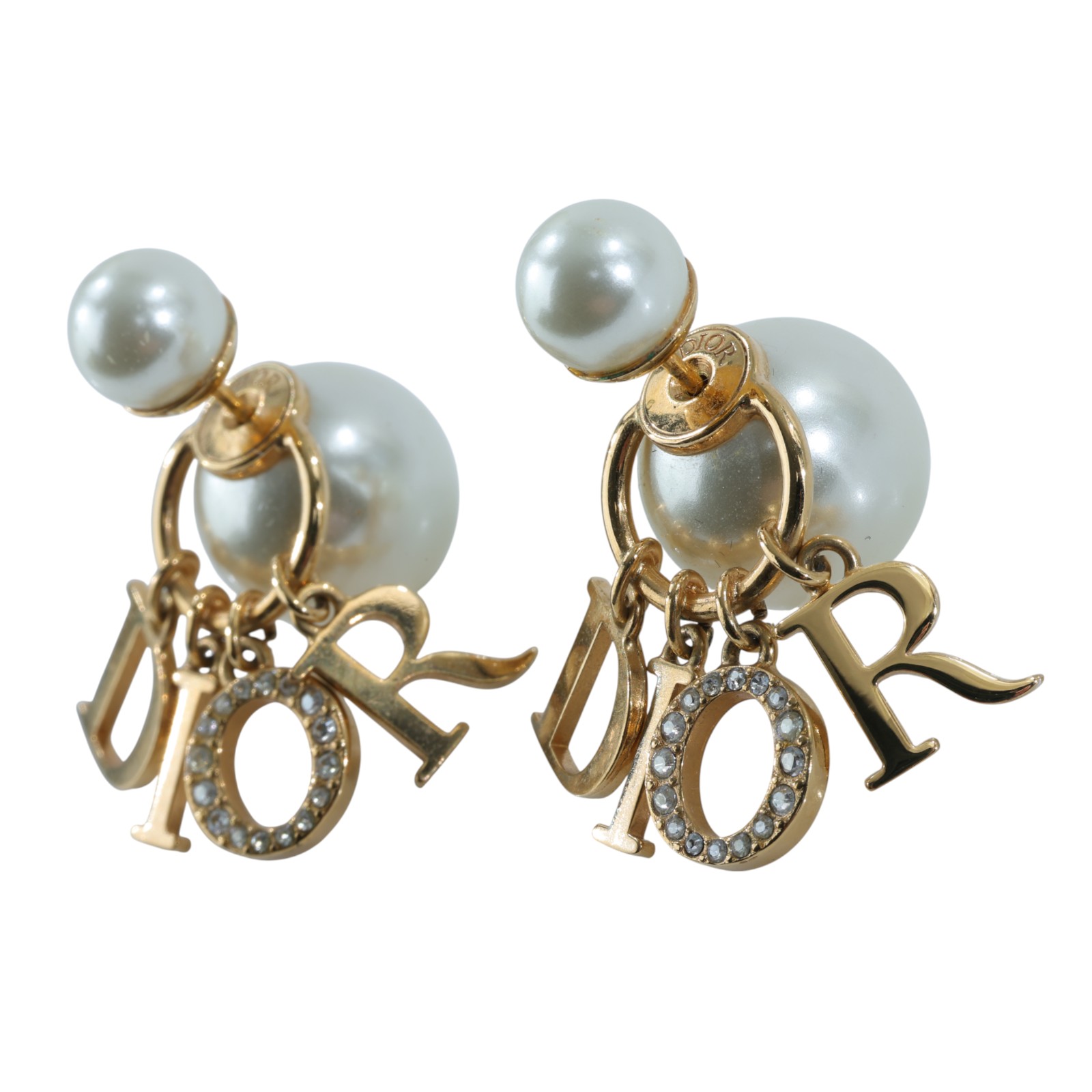 迪奧 CHRISTIAN DIOR Tribales 耳釘 E1411TRICY 金色珍珠LOGO耳環 防塵袋