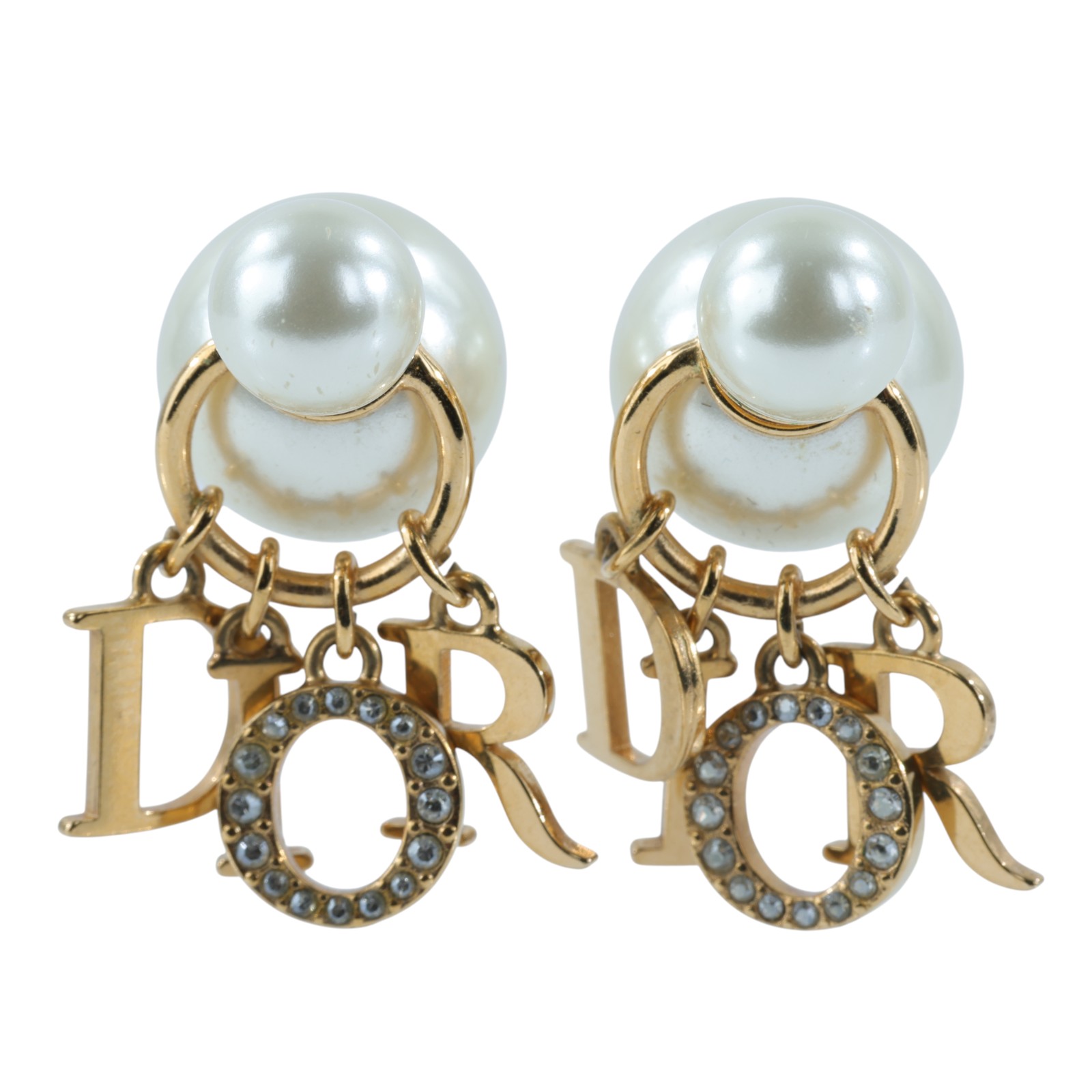 迪奧 CHRISTIAN DIOR Tribales 耳釘 E1411TRICY 金色珍珠LOGO耳環 防塵袋